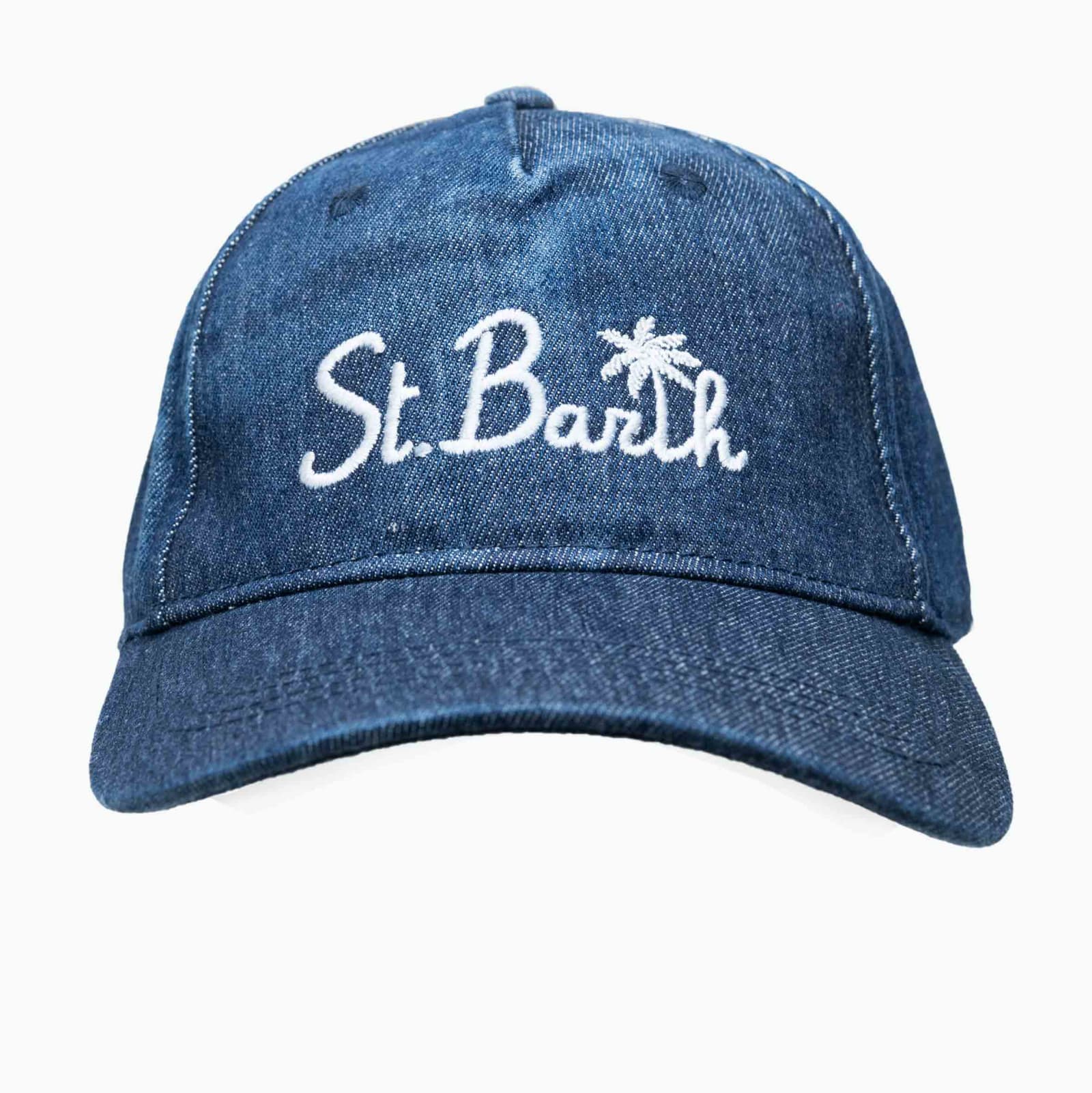Mc2 Saint Barth Denim Cap With Embroidery And Bandanna Patch In Blue