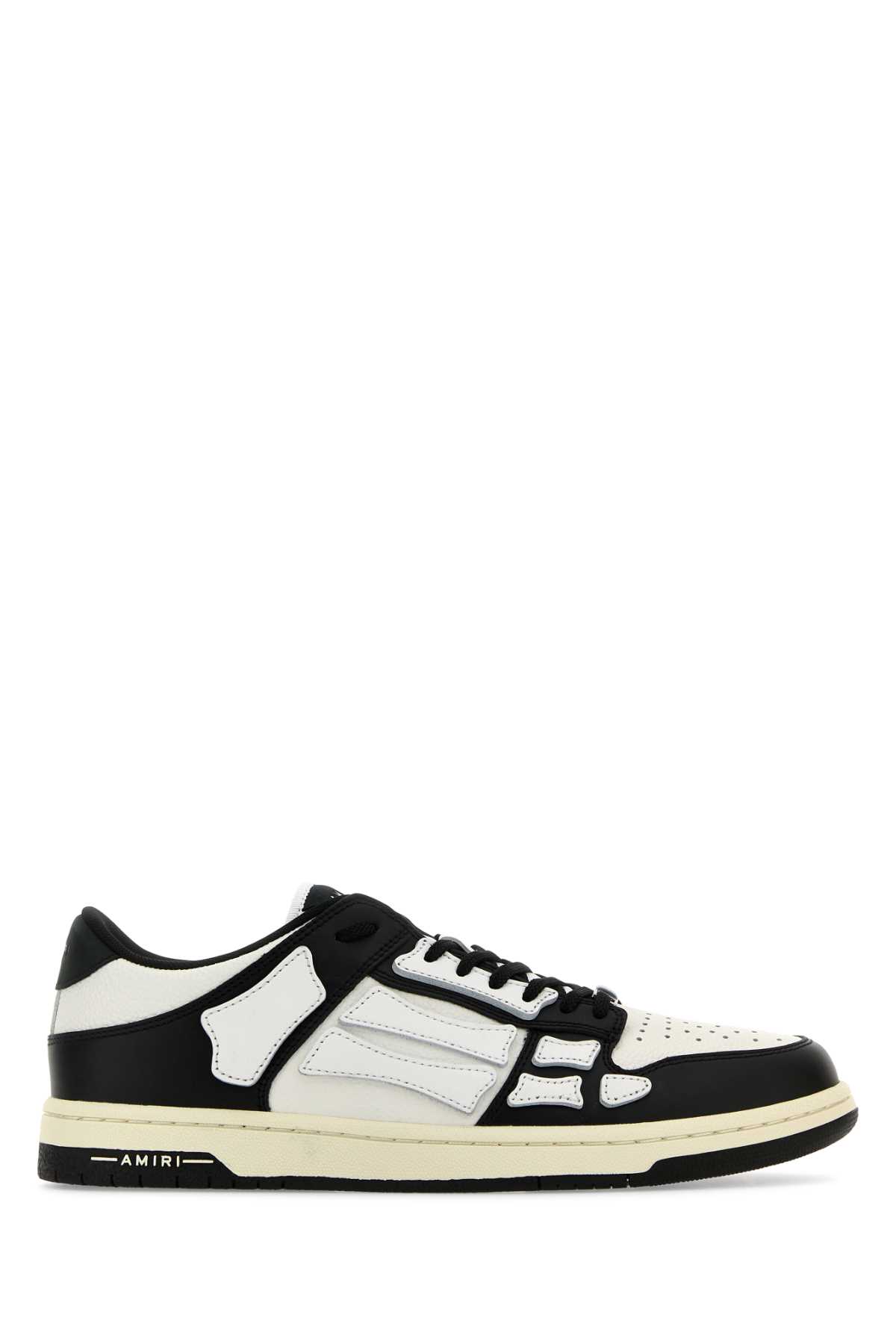 Shop Amiri Two-tone Leather Skel Sneakers In Blackwhite