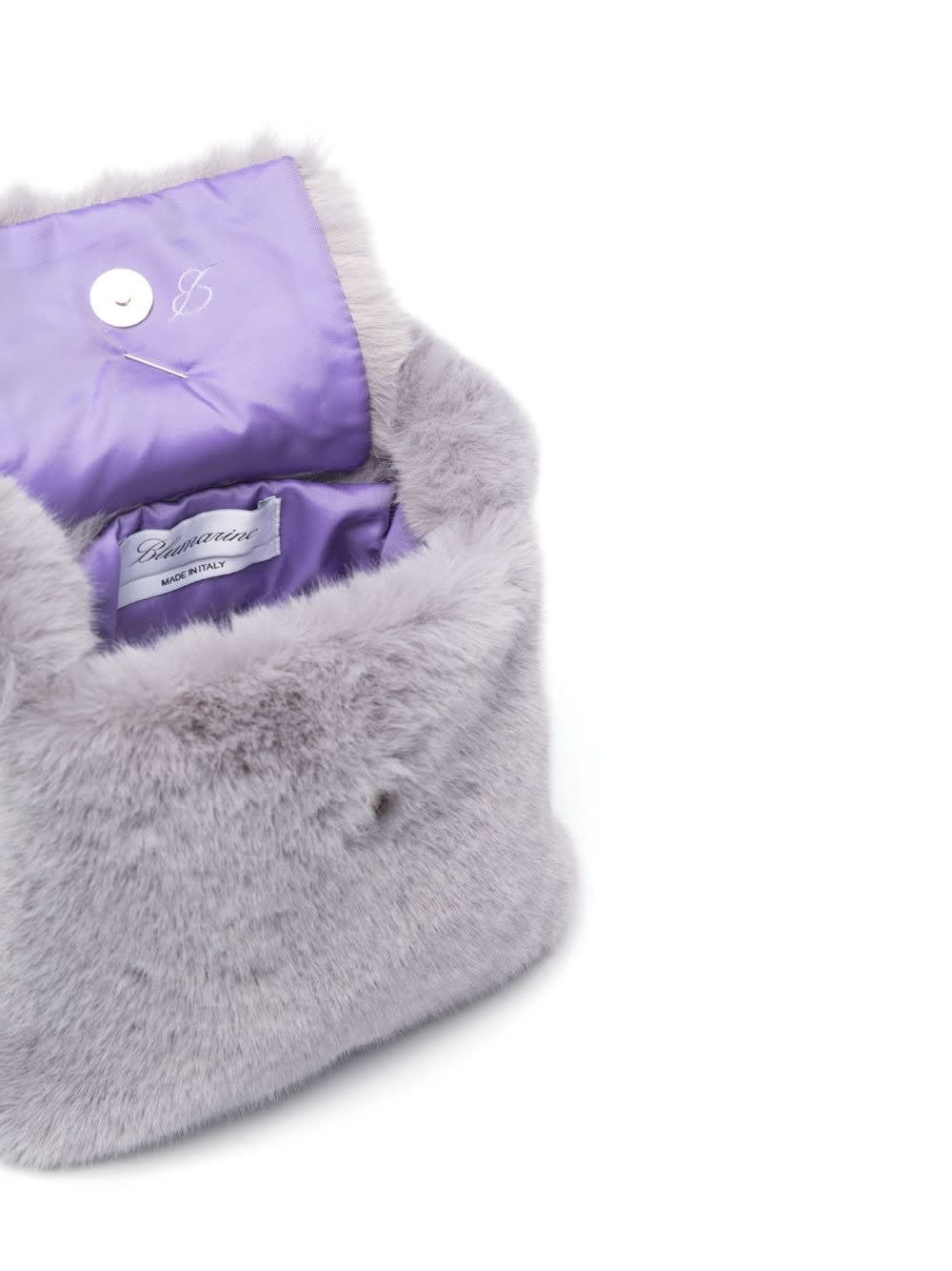 Shop Blumarine Grey Faux Fur Mini Bag With Flap And Logo In Ice Grey