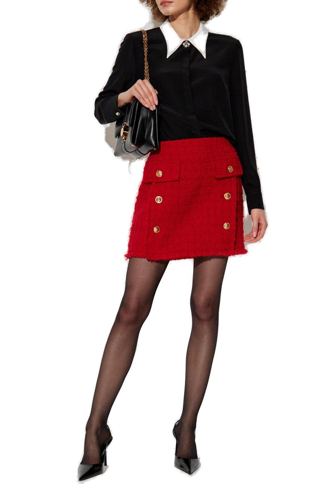 Shop Versace Heritage Mid-rise Tweed Mini Skirt In Red