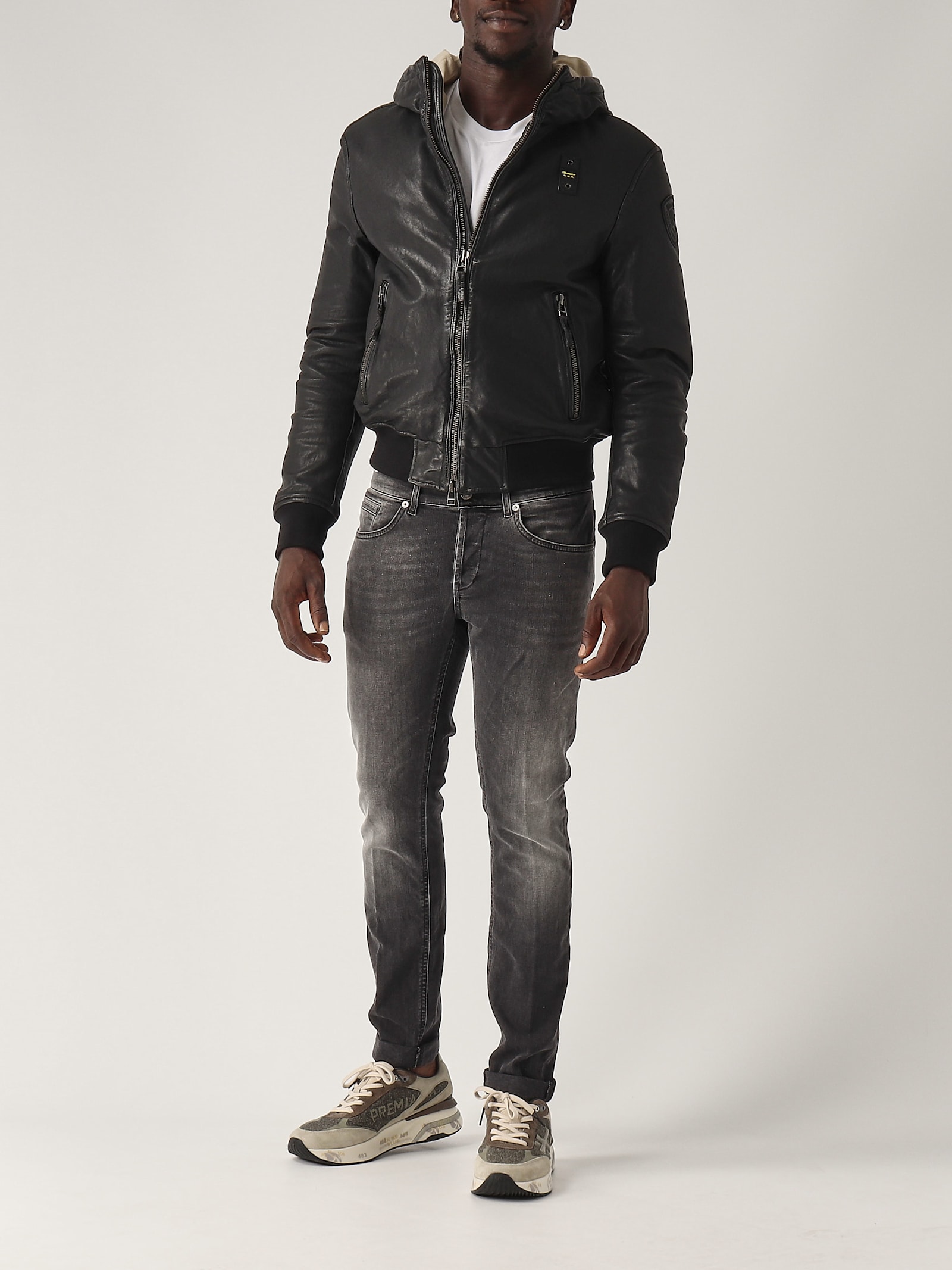 Shop Blauer Alder Giubbino Pelle Jacket In Nero