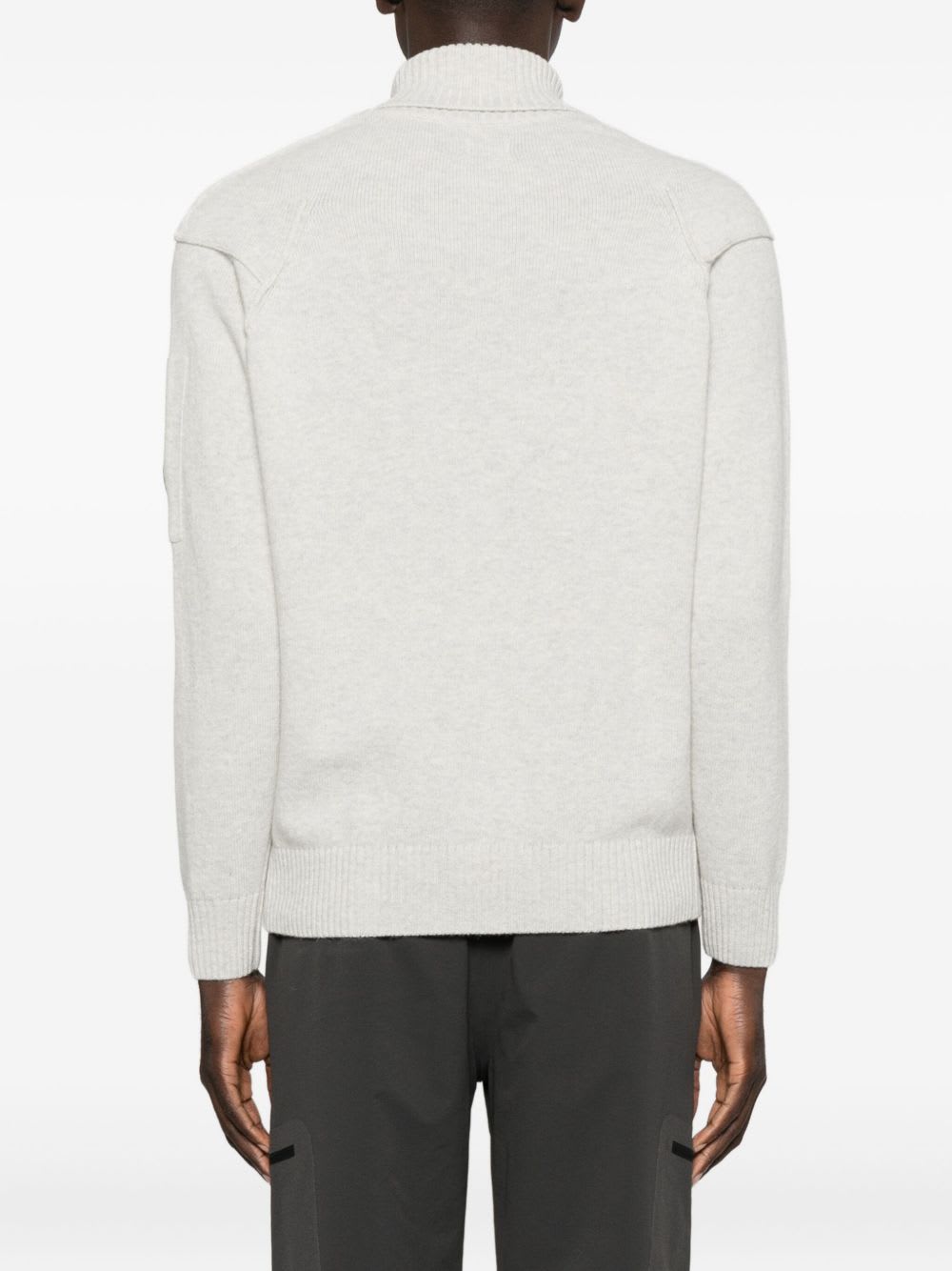 C.p. Company Ribbed Knit Turtleneck Sweater With Folded Collar And Distinctive Sleeve Patch In Gray