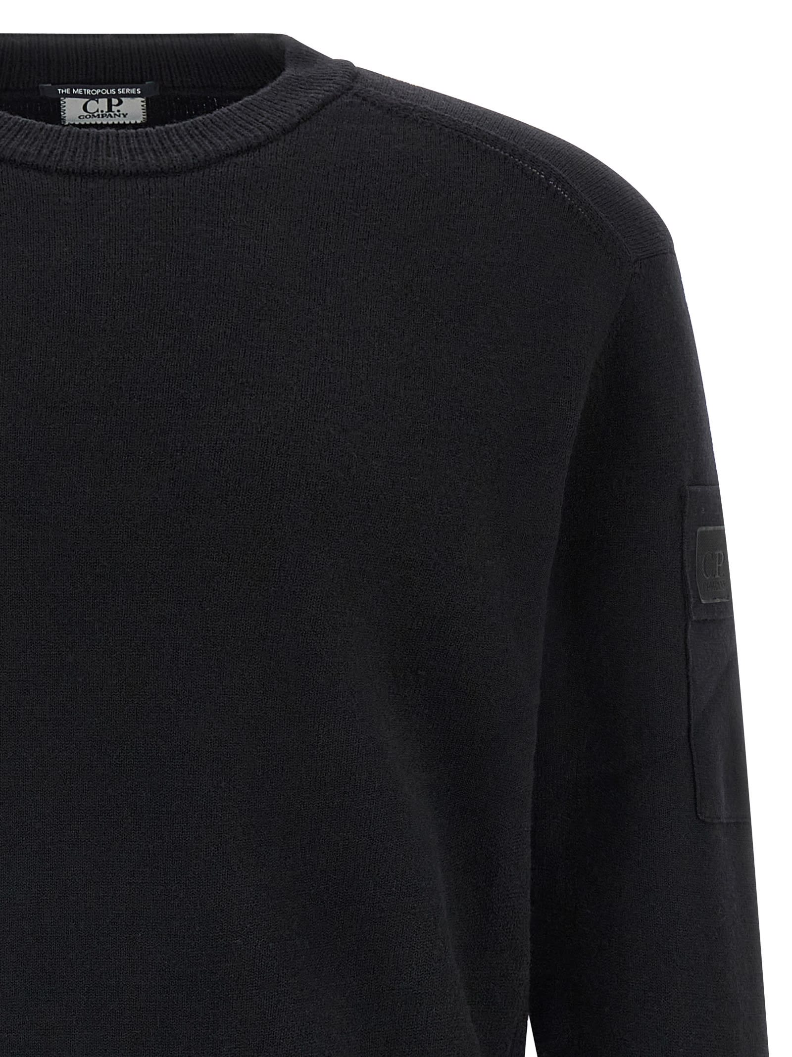 C.p. Company Fine Wool Crew Neck Sweater With Patch In Black