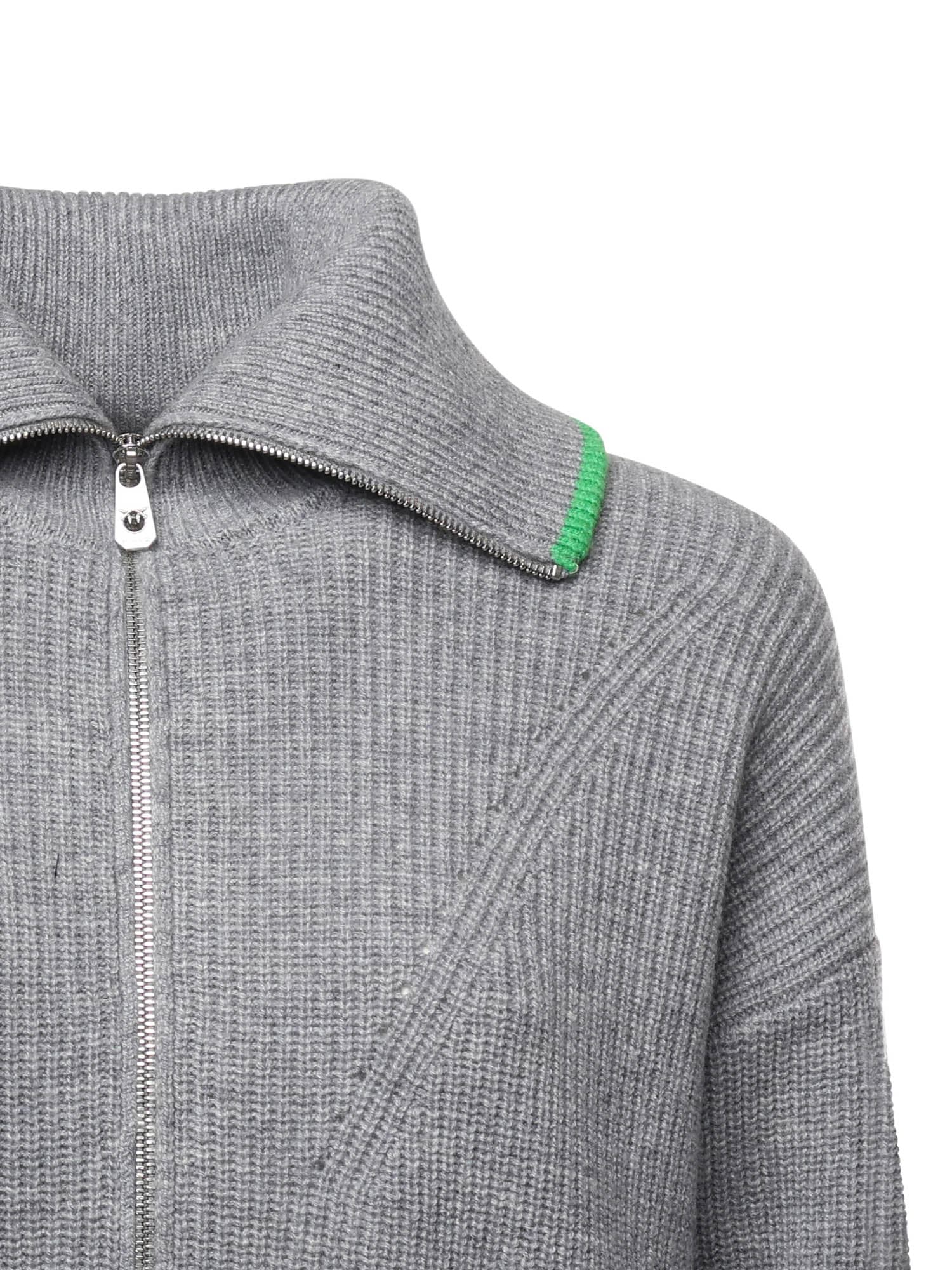 Pinko Wool And Cashmere Zip-up Sweater In Gray
