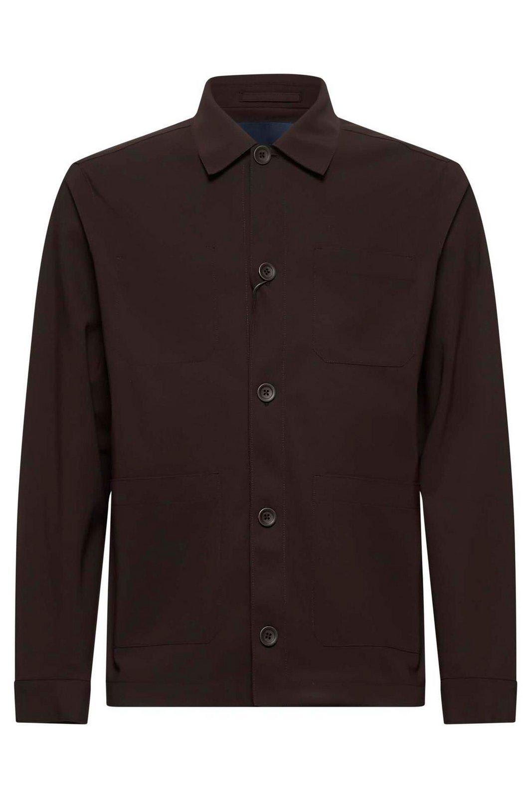 Herno Long Sleeved Buttoned Overshirt In Marrone Scuro