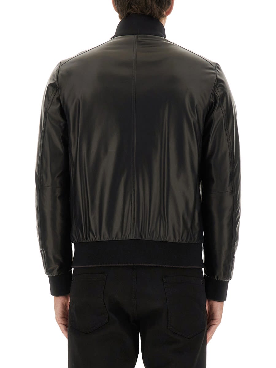 Moorer Leather Bomber Jacket In Black