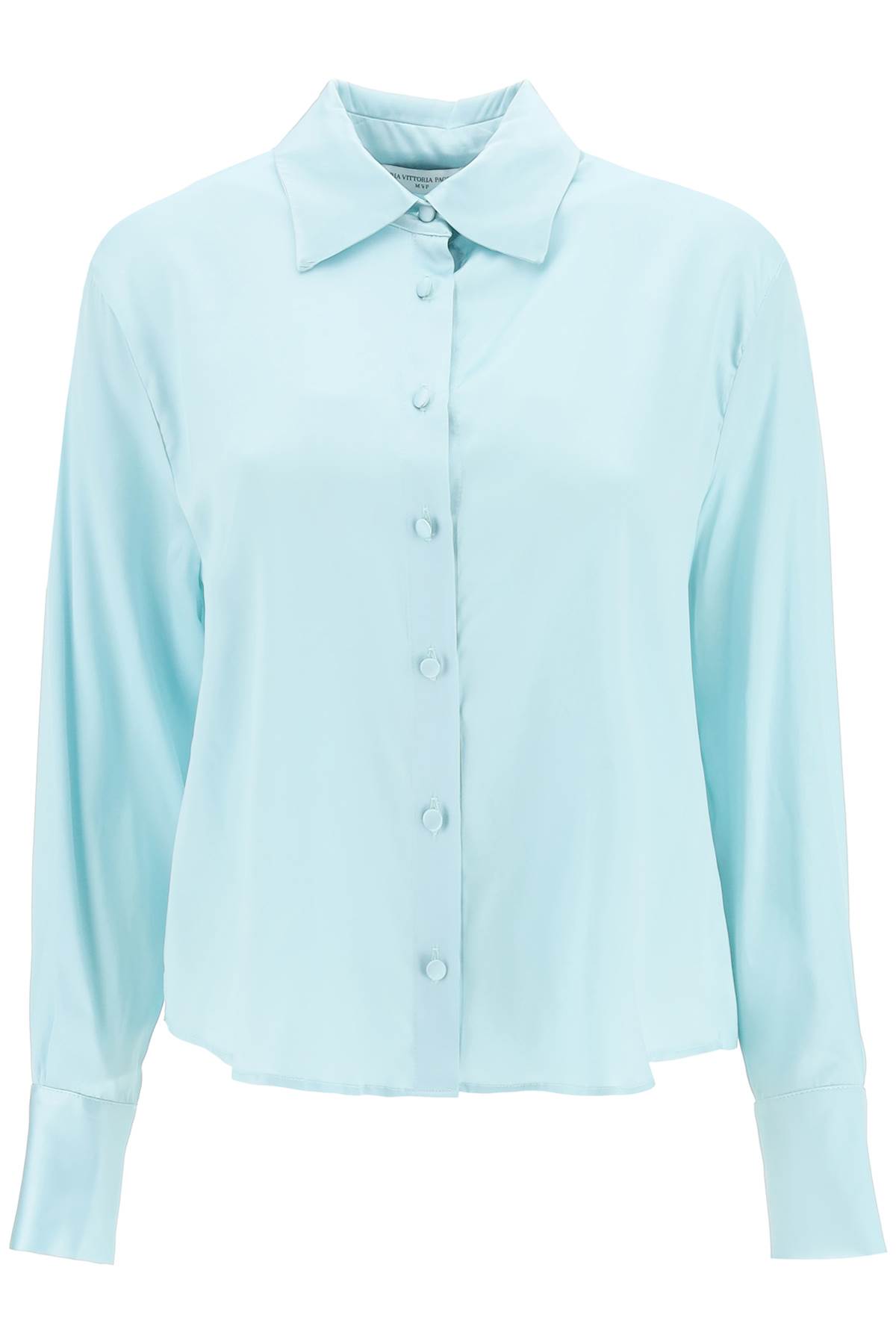 Shop Mvp Wardrobe Sunset Boulevard Satin Shirt In Aloe (light Blue)