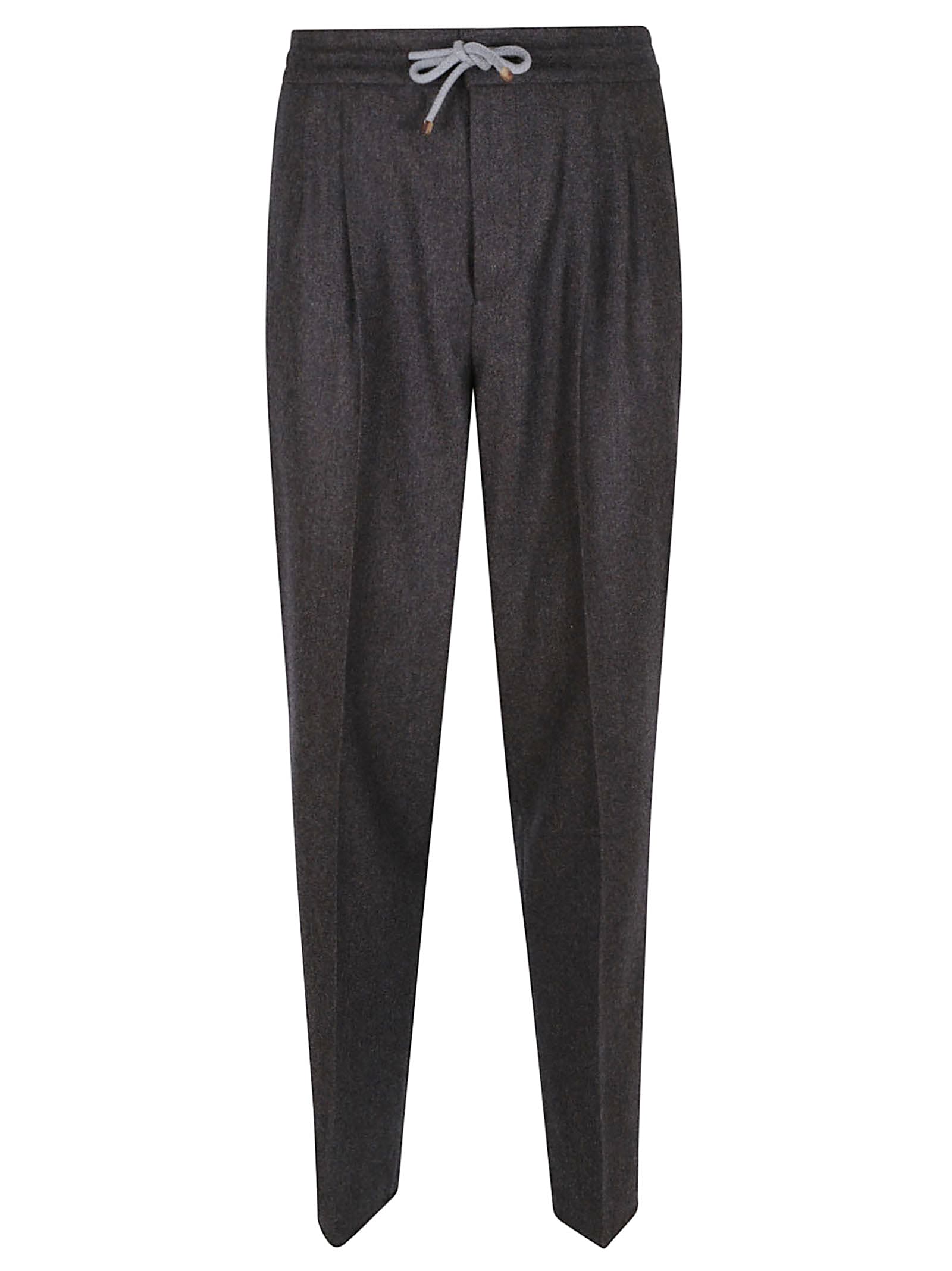 Brunello Cucinelli Pleated Drawstring Trousers In Brown