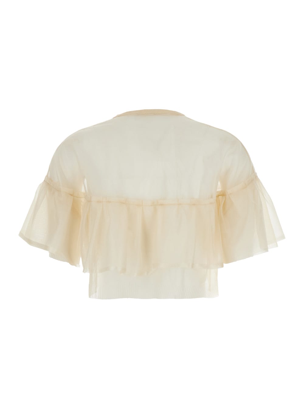 Shop Philosophy Di Lorenzo Serafini Beige Crewneck T-shirt With Ruffles In Tech Fabric Woman