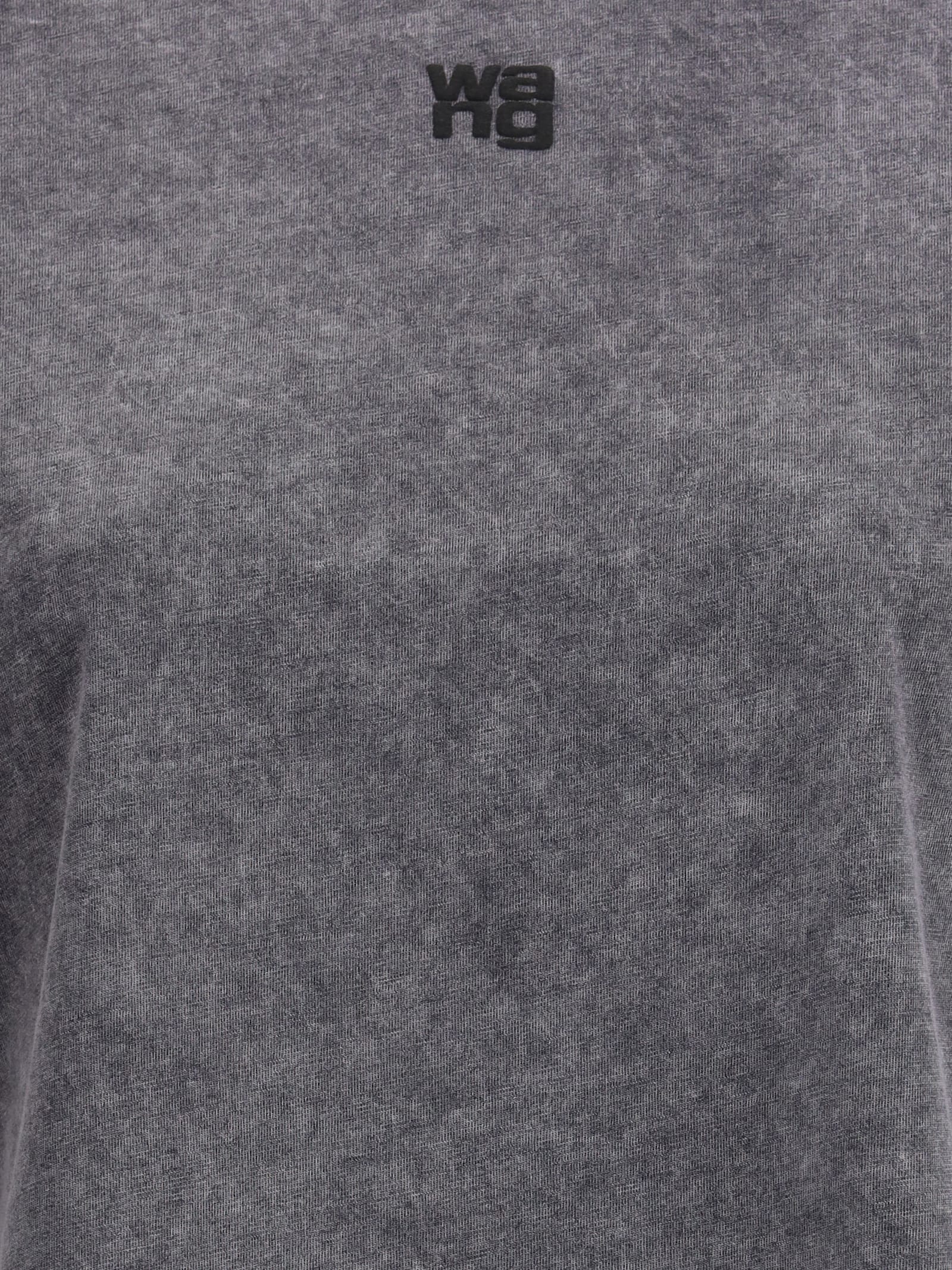 Alexander Wang Logo-embroidered Cotton Top In Gray