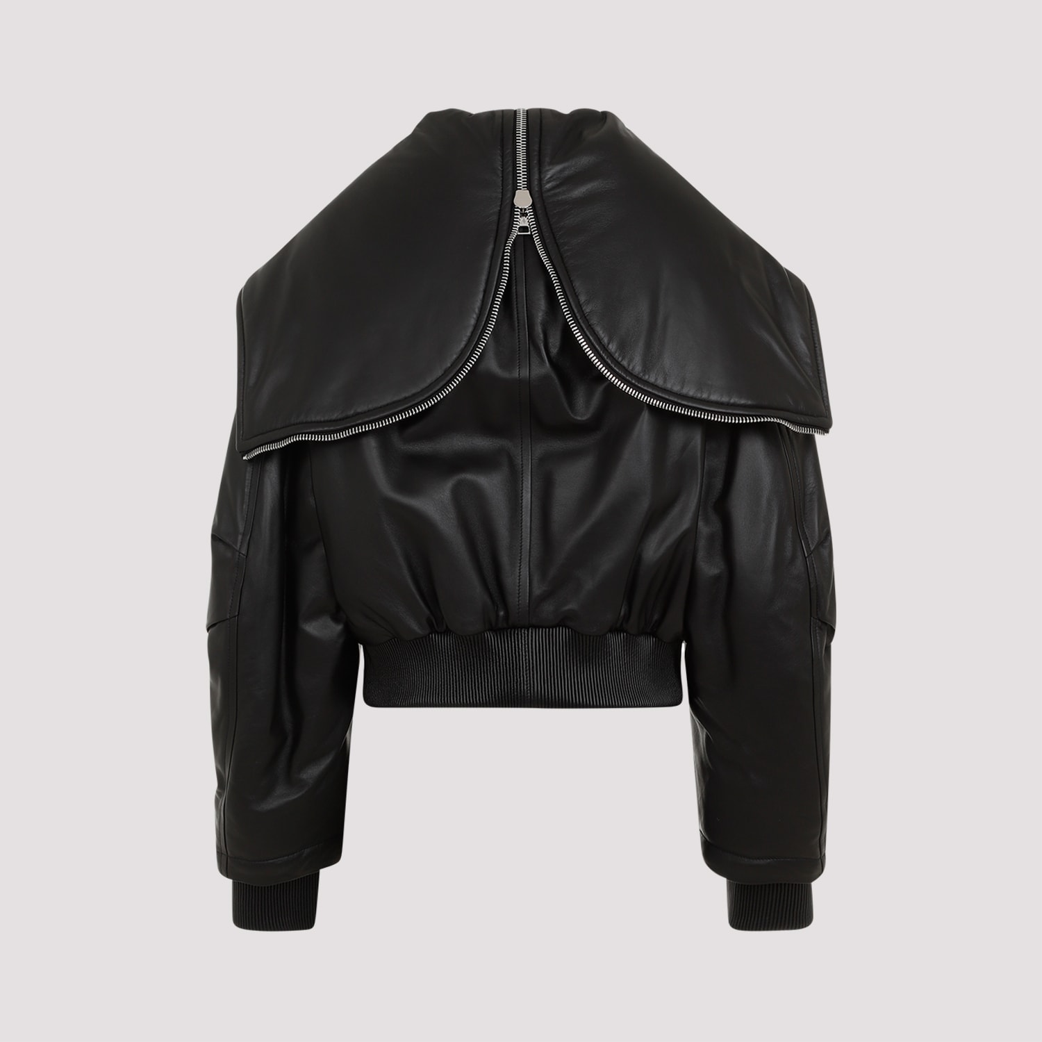 Shop Attico Leather Bomber Jacket In Black