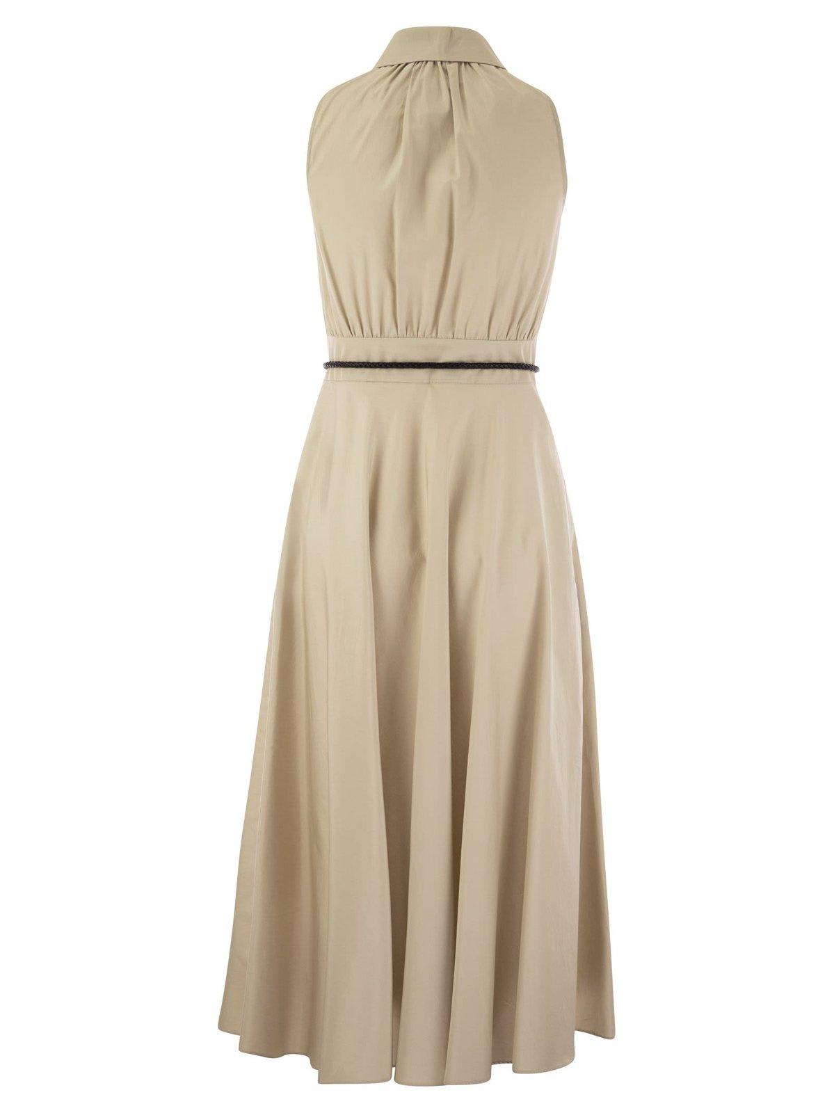 Shop Max Mara Button Detailed Sleeveless Dress In Beige