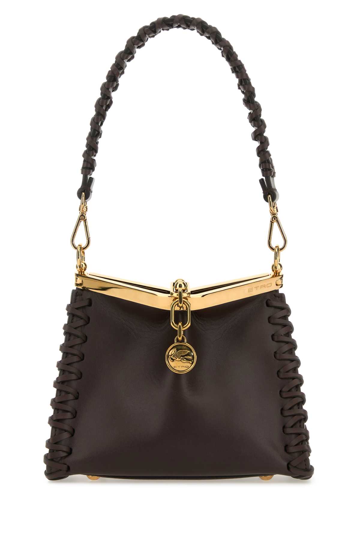 Shop Etro Dark Brown Leather Mini Vela Handbag In M0019