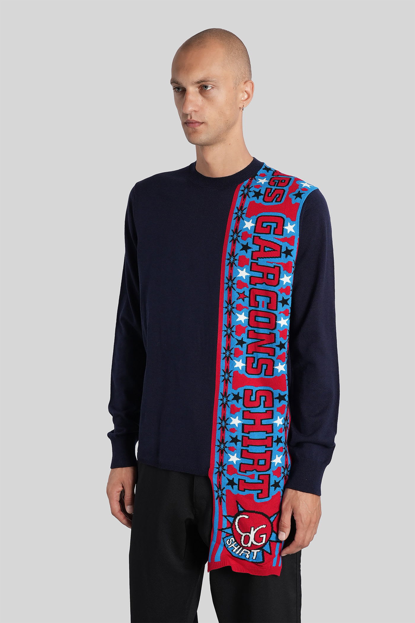 Comme Des Garçons Shirt Attached-scarf Sweater In Blue
