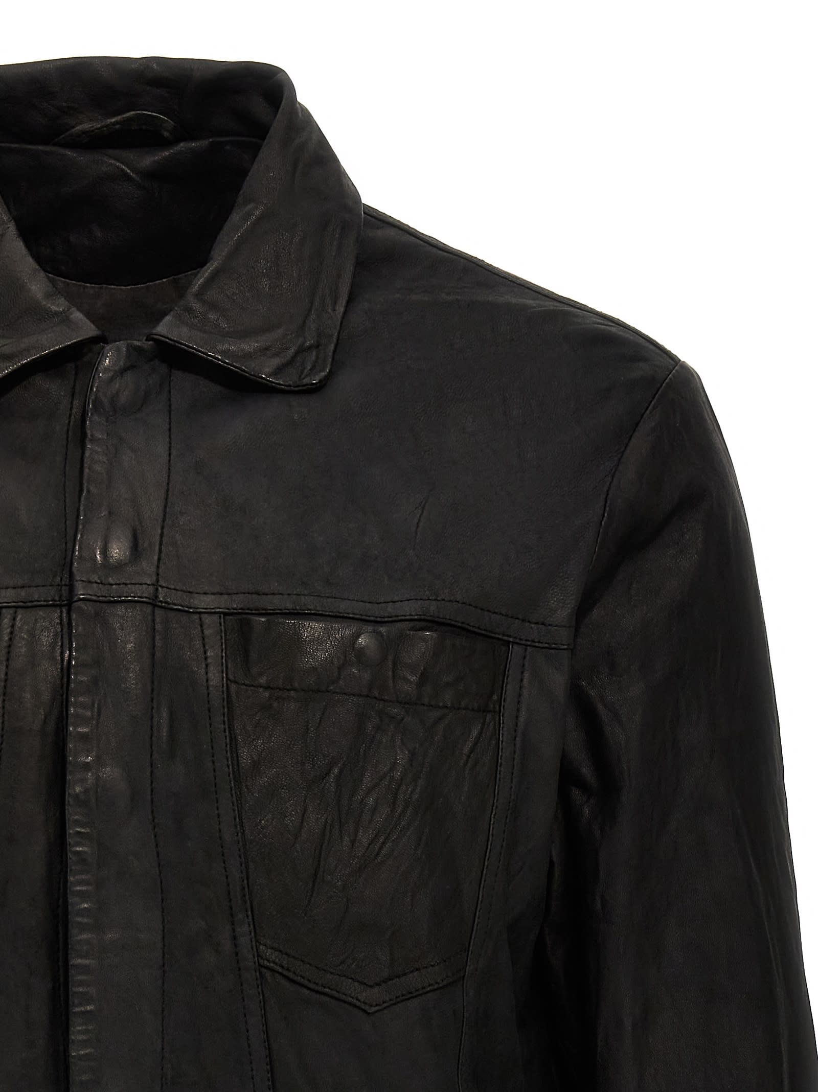 Shop Giorgio Brato Trucker Leather Jacket In Black