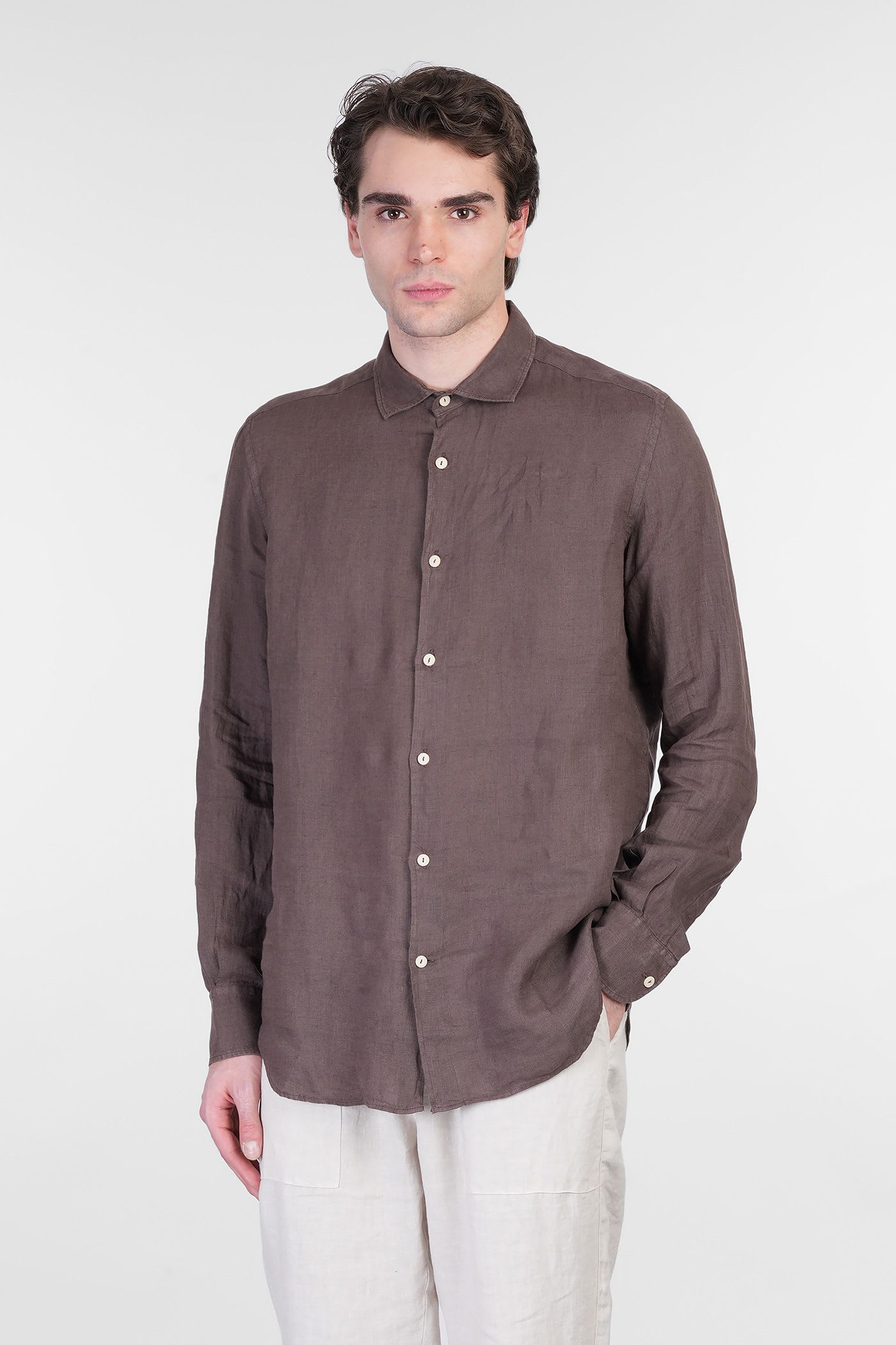 Mc2 Saint Barth Pamplona Shirt In Brown Linen In Brown