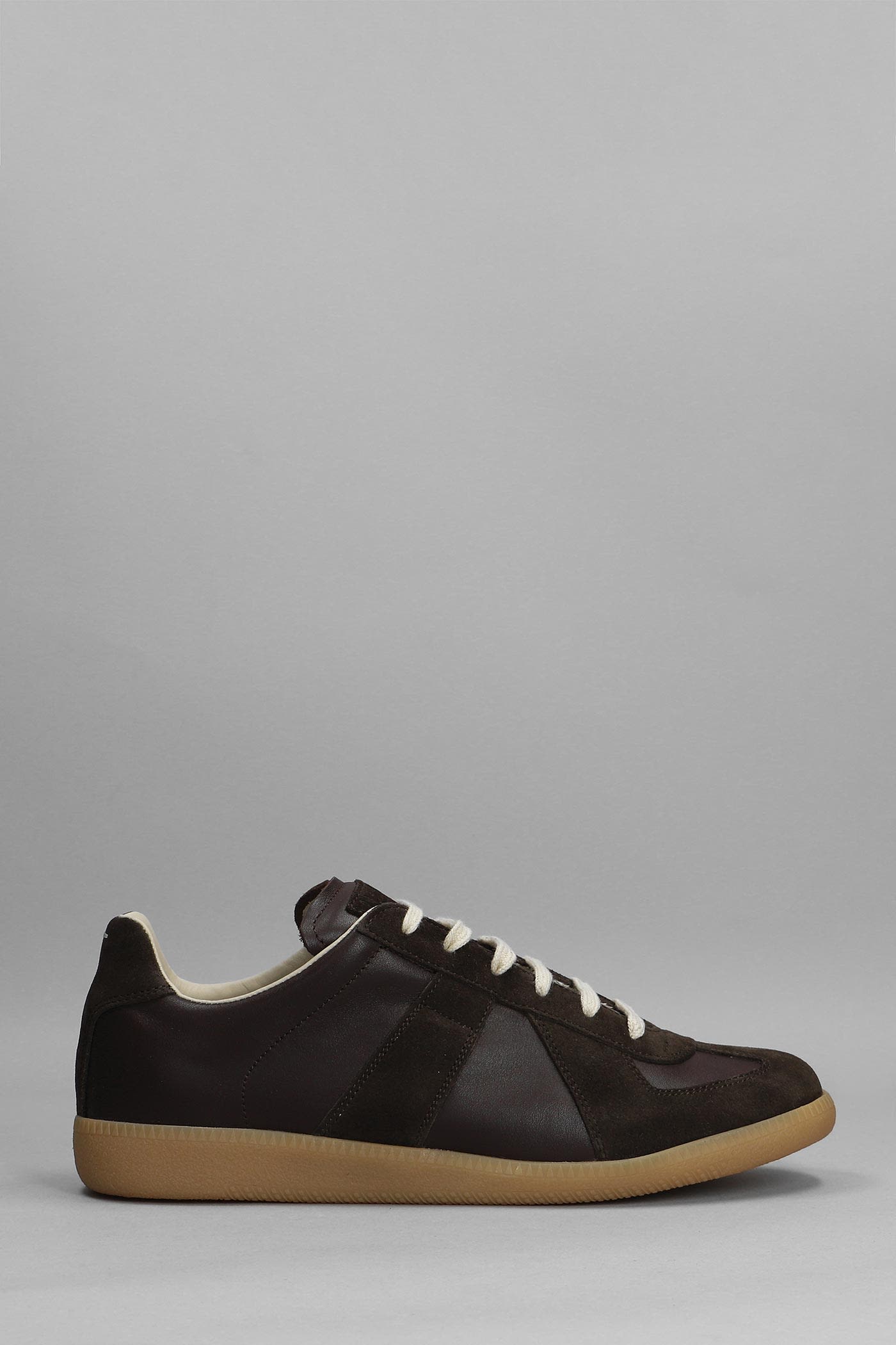 MAISON MARGIELA REPLICA SNEAKERS IN BROWN SUEDE AND LEATHER