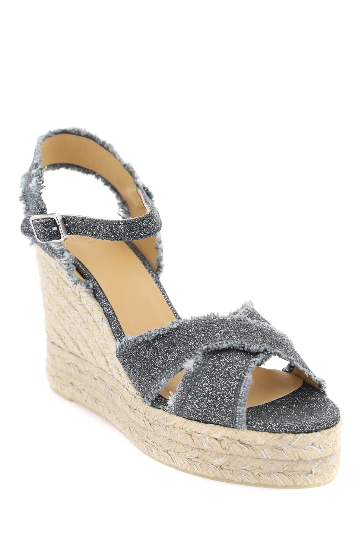 Shop Castaã±er Lurex Bromelia Wedge Sandals In Gris Oscuro Plata (grey)
