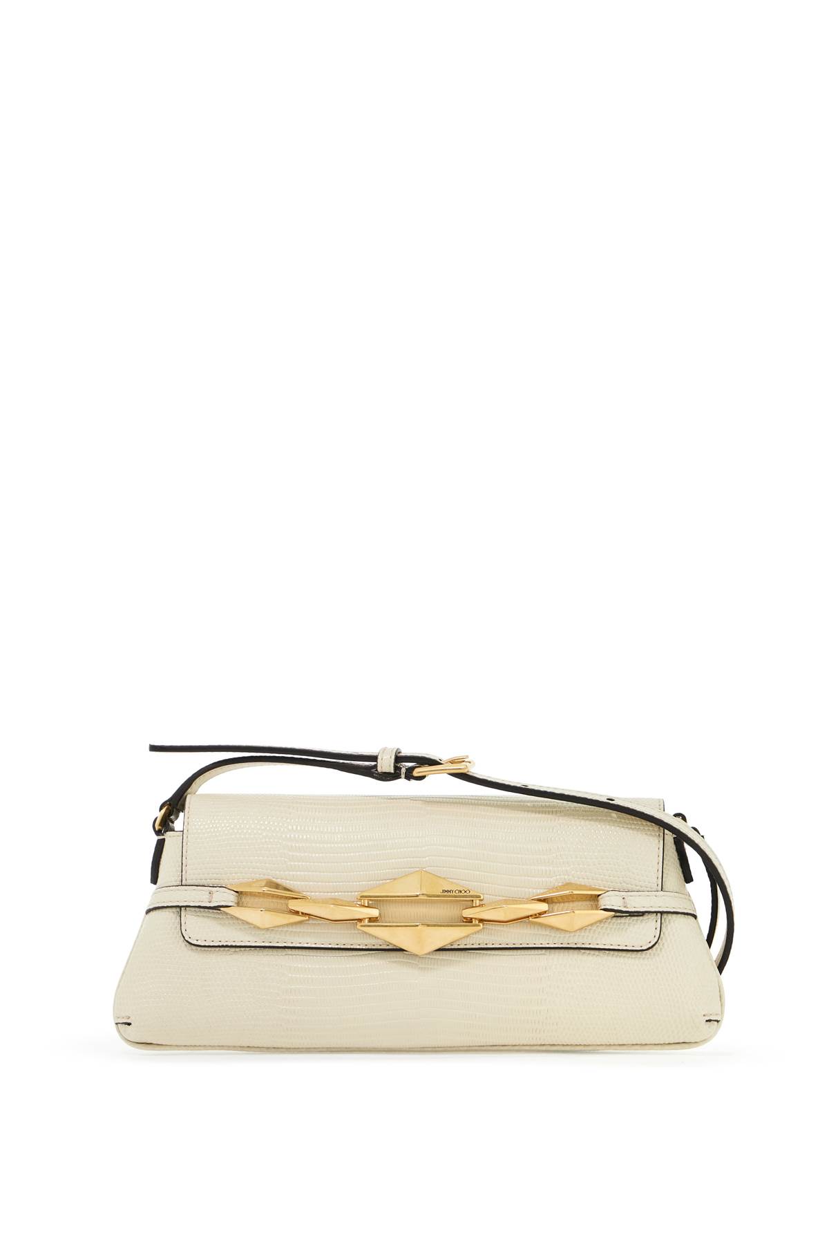 Shop Jimmy Choo Leather Lizard Print Diamond Shoulder Bag In Bamboo Gold