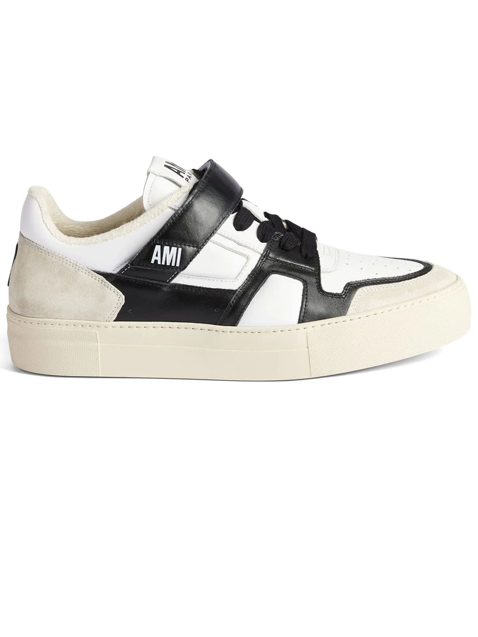 Ami Alexandre Mattiussi White And Black Leather Sneakers