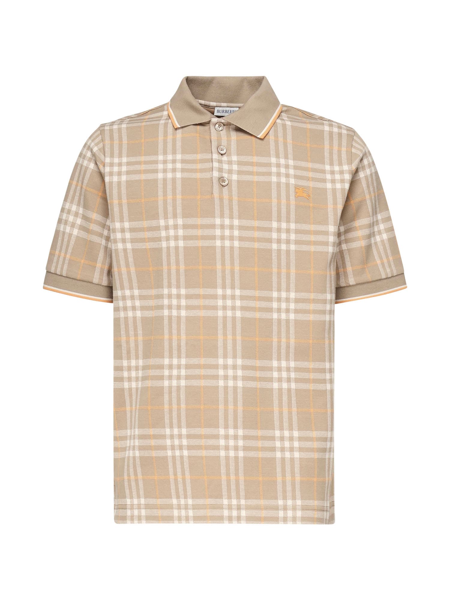 Burberry Check Cotton Polo In Neutral