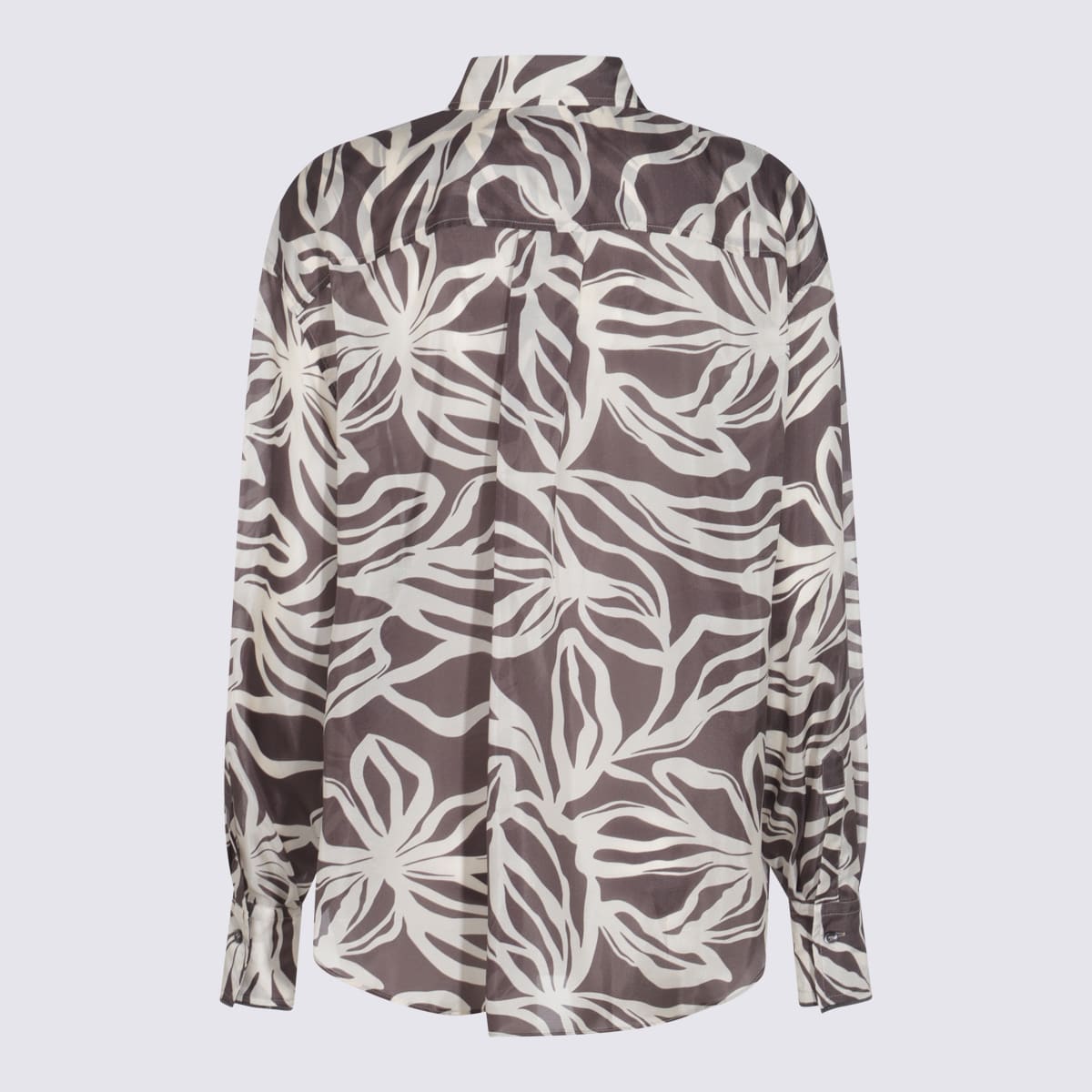 Brunello Cucinelli Collared Floral Pattern Long Sleeves Cuffed Top In Brown