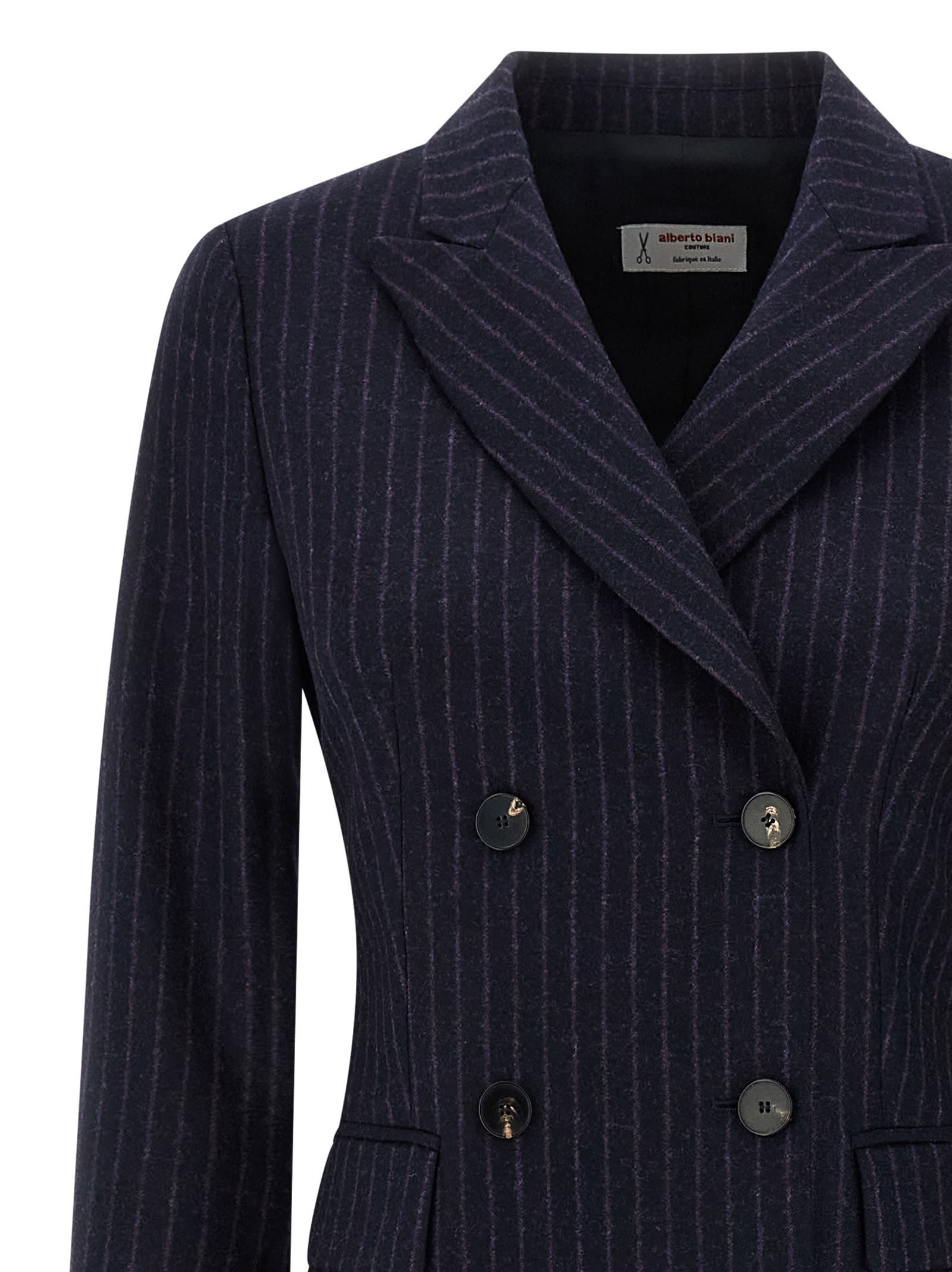 Alberto Biani Tailored Long Pinstripe Double-breasted Coat In Blue