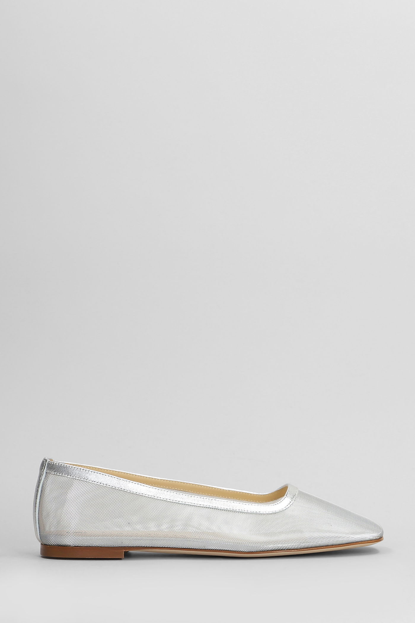 Ballet Flats In Silver Leather And Fabric
