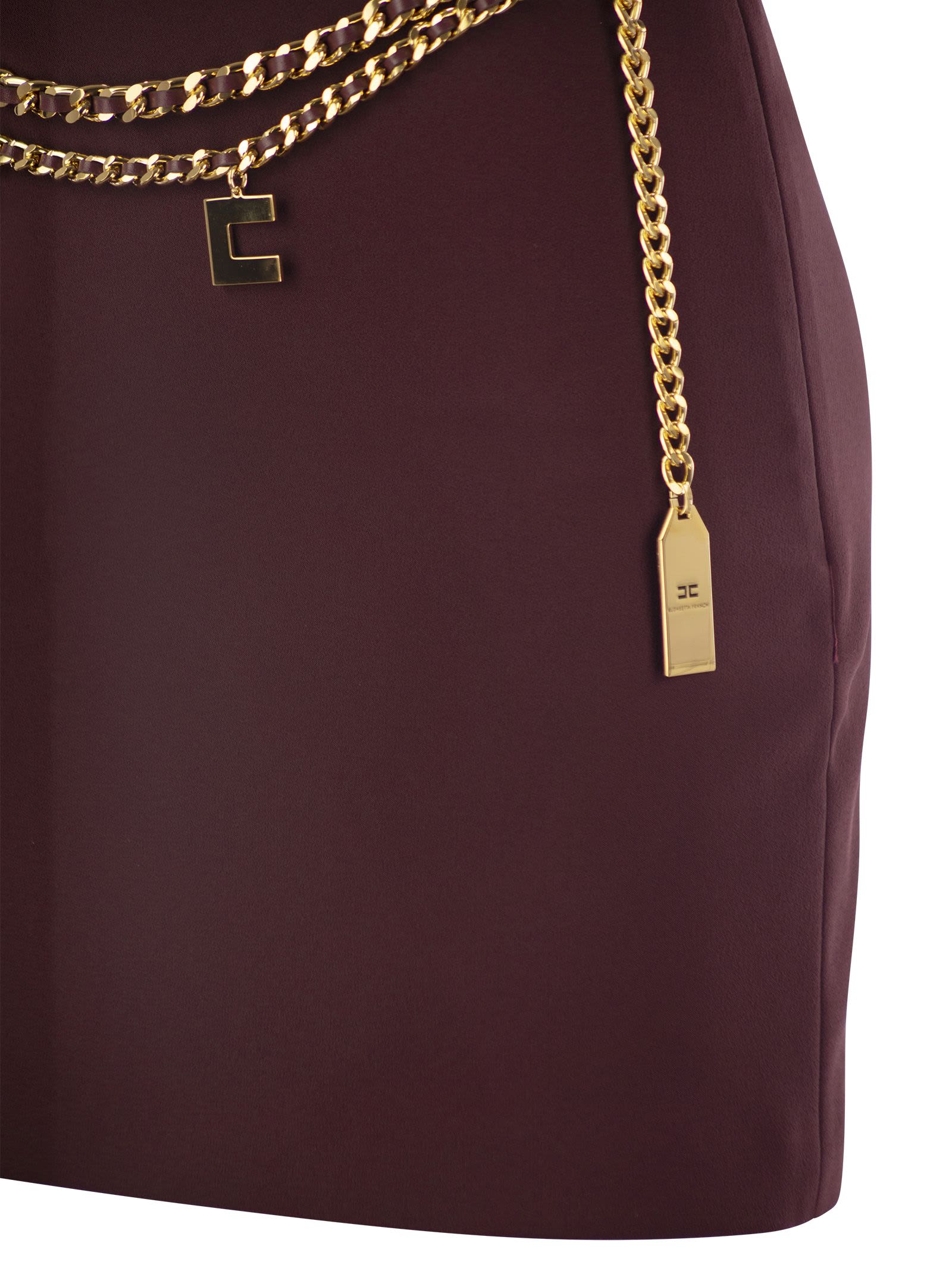 Shop Elisabetta Franchi Stretch Crepe Miniskirt With Belt In Bordeaux