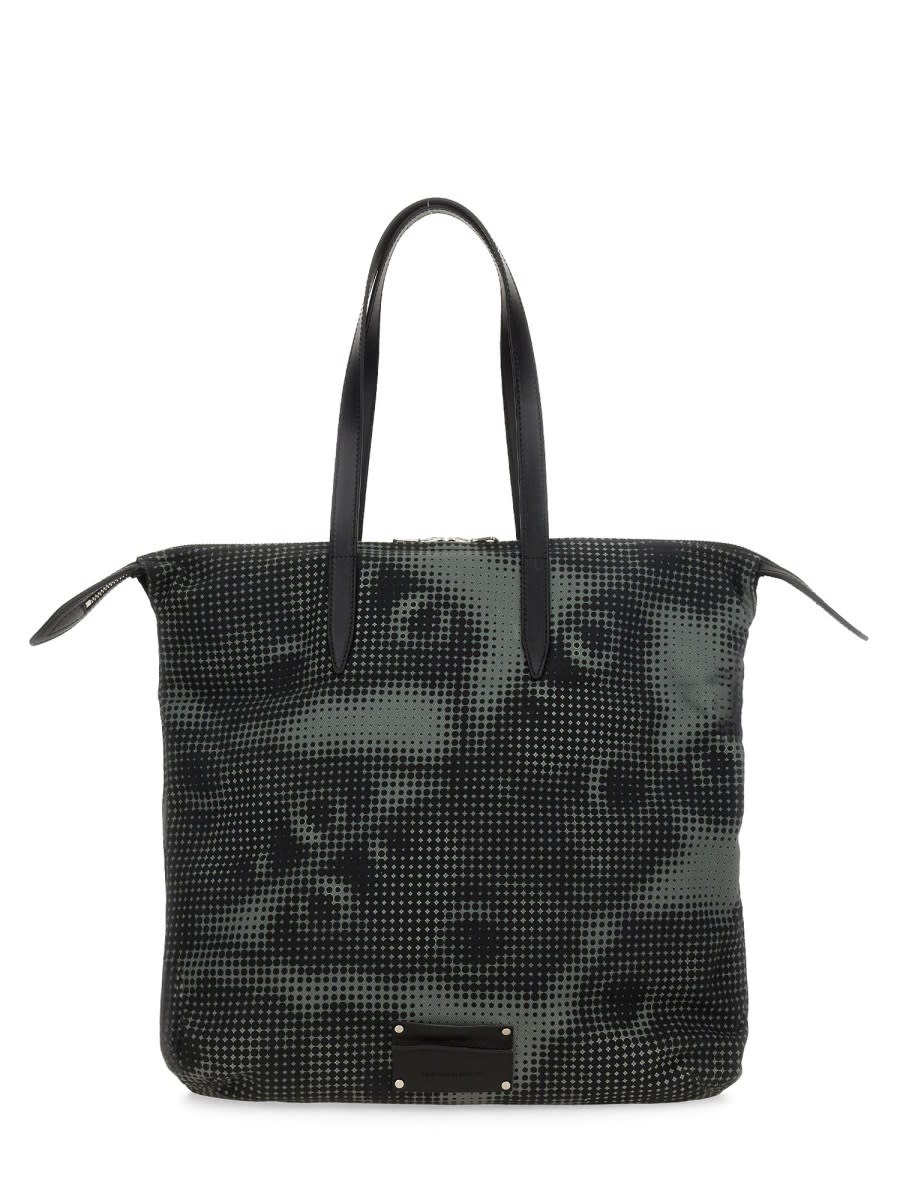 Shop Dries Van Noten Printed Cotton Denim Tote Bag In Black