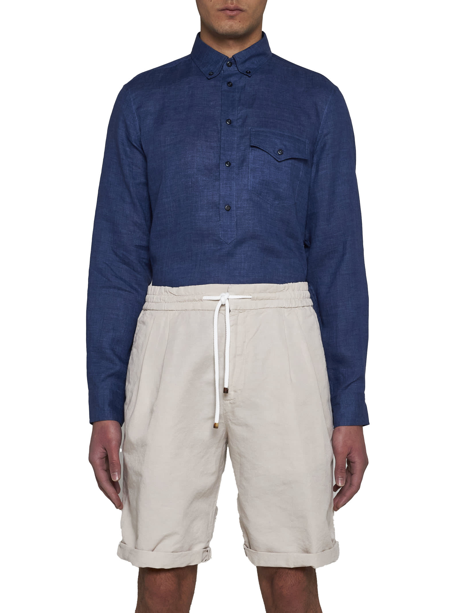 Brunello Cucinelli Drawstring-waistband Knee-length Bermuda Shorts In Semi Di Lino