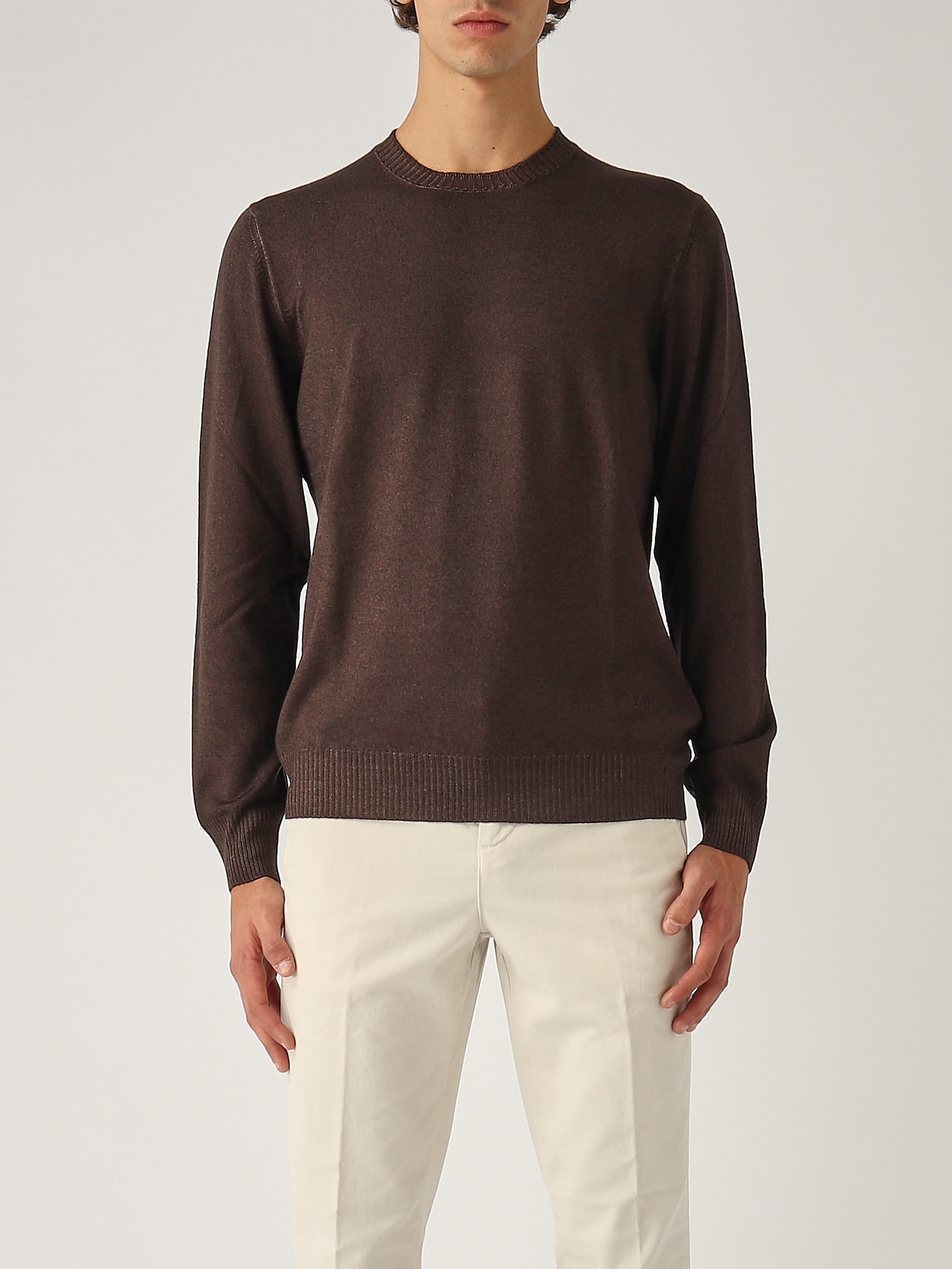 Shop Fay Girocollo Tinta In Capo Sweater In Testa Di Moro