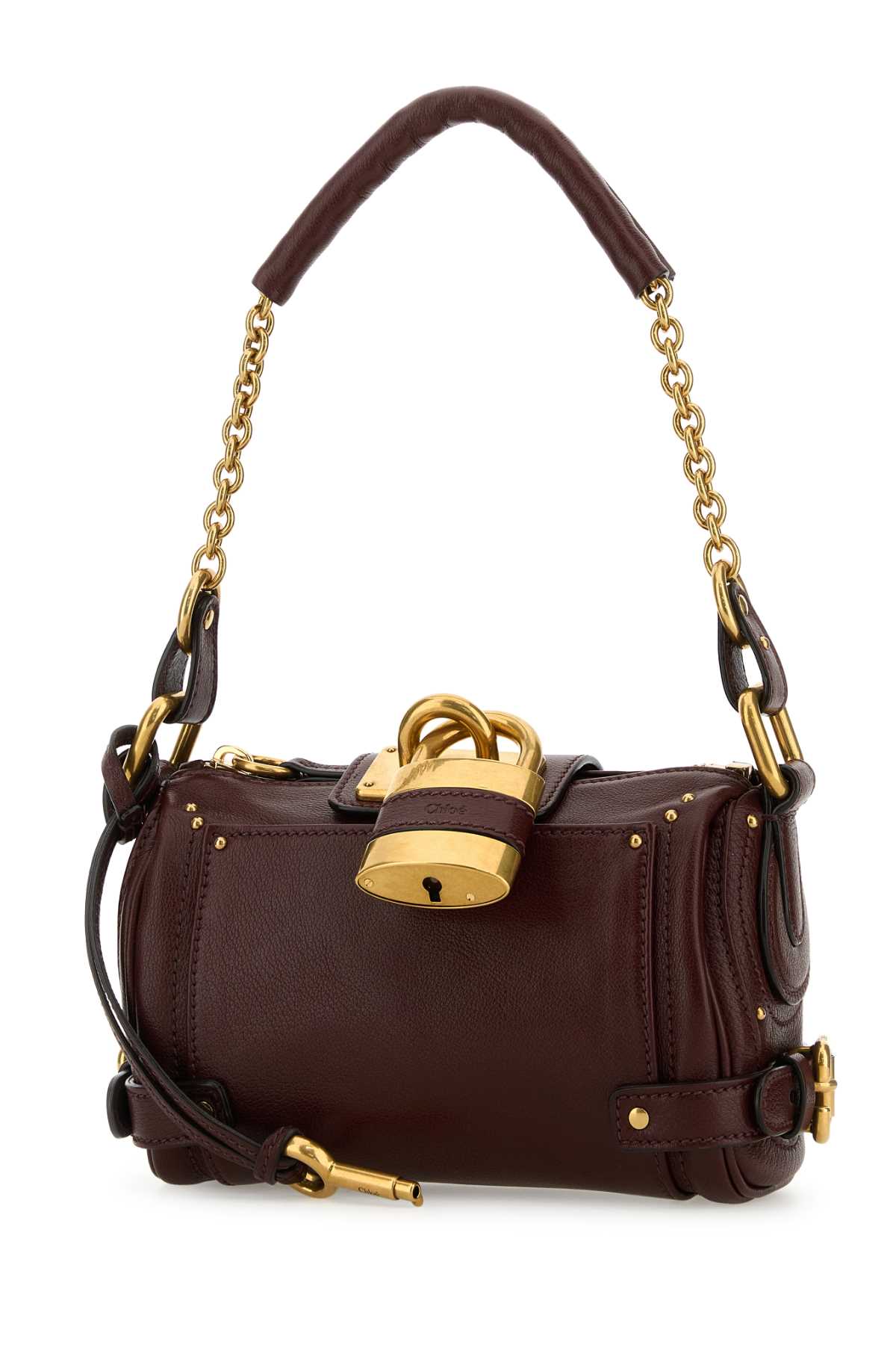 Chloé Brown Leather Small Paddington Shoulder Bag In Burgundy