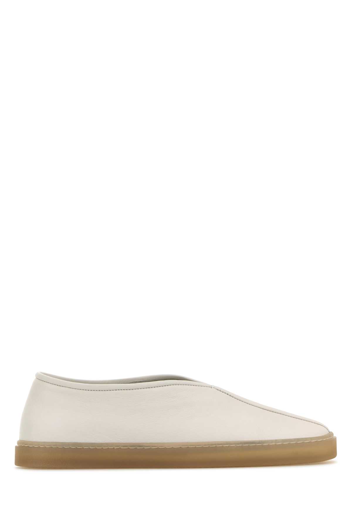 Lemaire Leather Slip On Sneakers With Rubber Sole In White