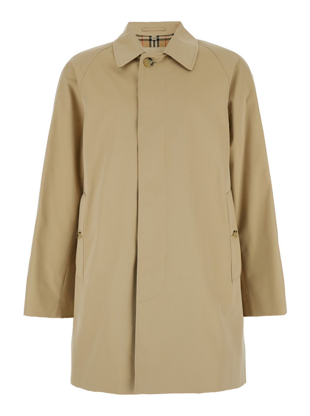 Shop Burberry Beige Single-breasted Trench Coat With Concealed Closure In Gabardine Man