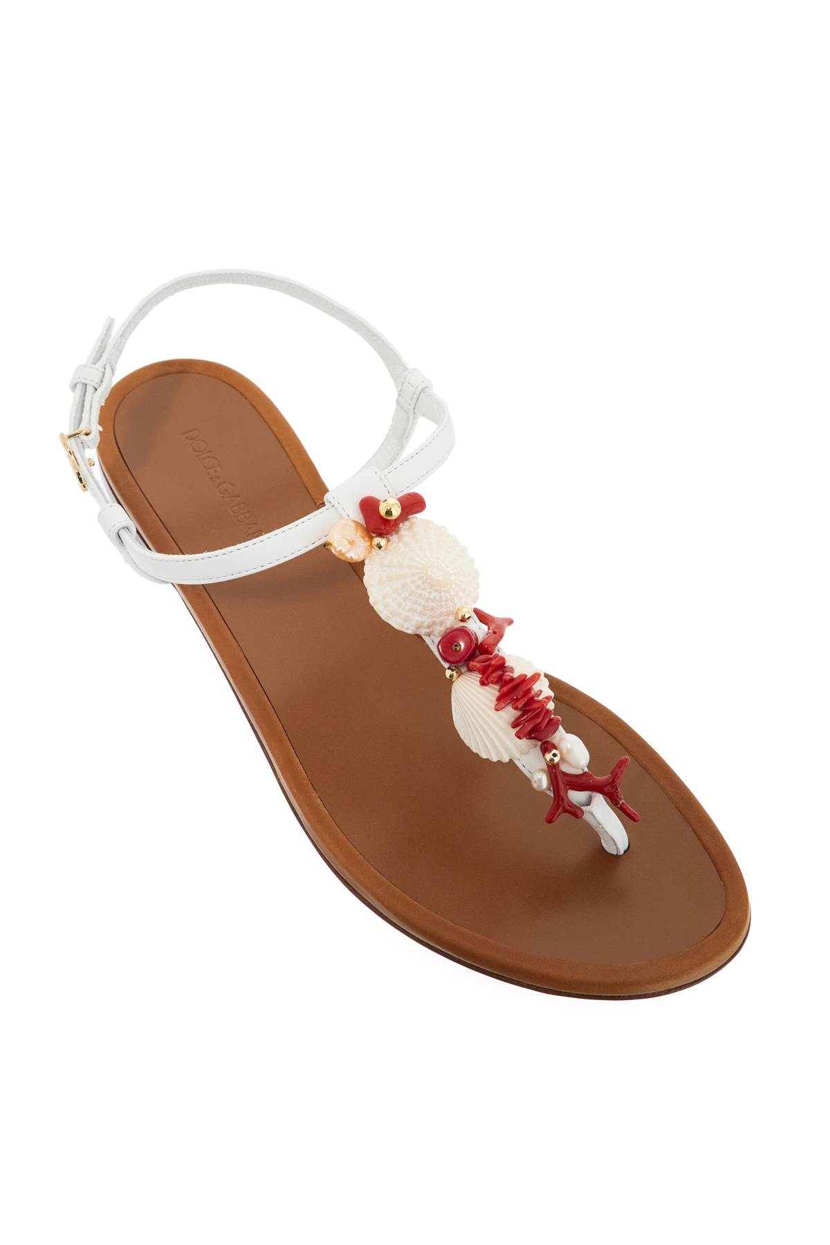 Shop Dolce & Gabbana Nappa Flip-flops With Coral In Bianco/multicolor (white)