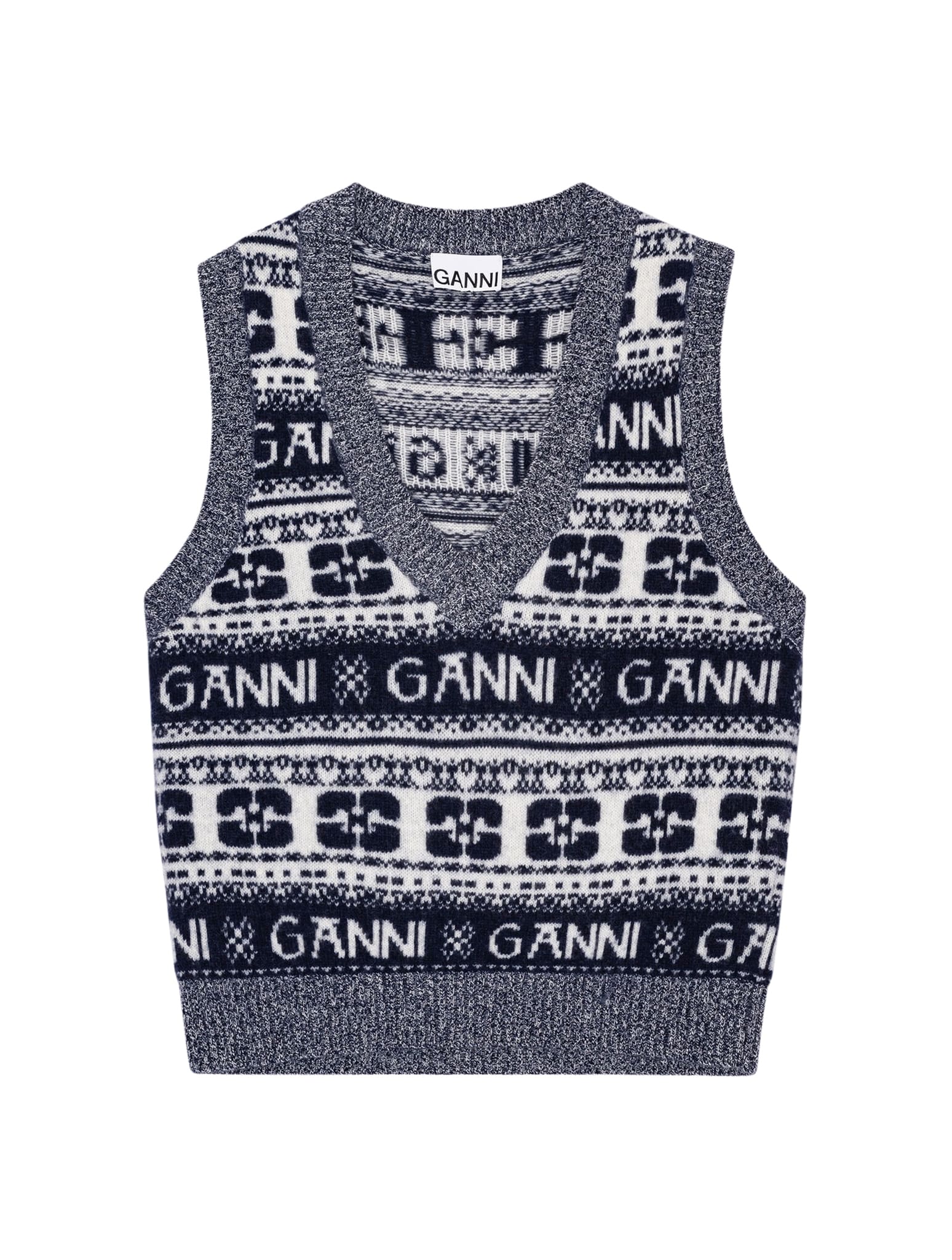 Shop Ganni Logo Wool Mix Vest In Sky Captain