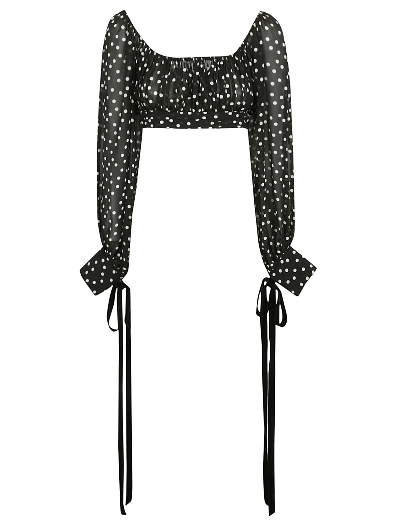 SAINT LAURENT DOTTED PRINT CROPPED BLOUSE