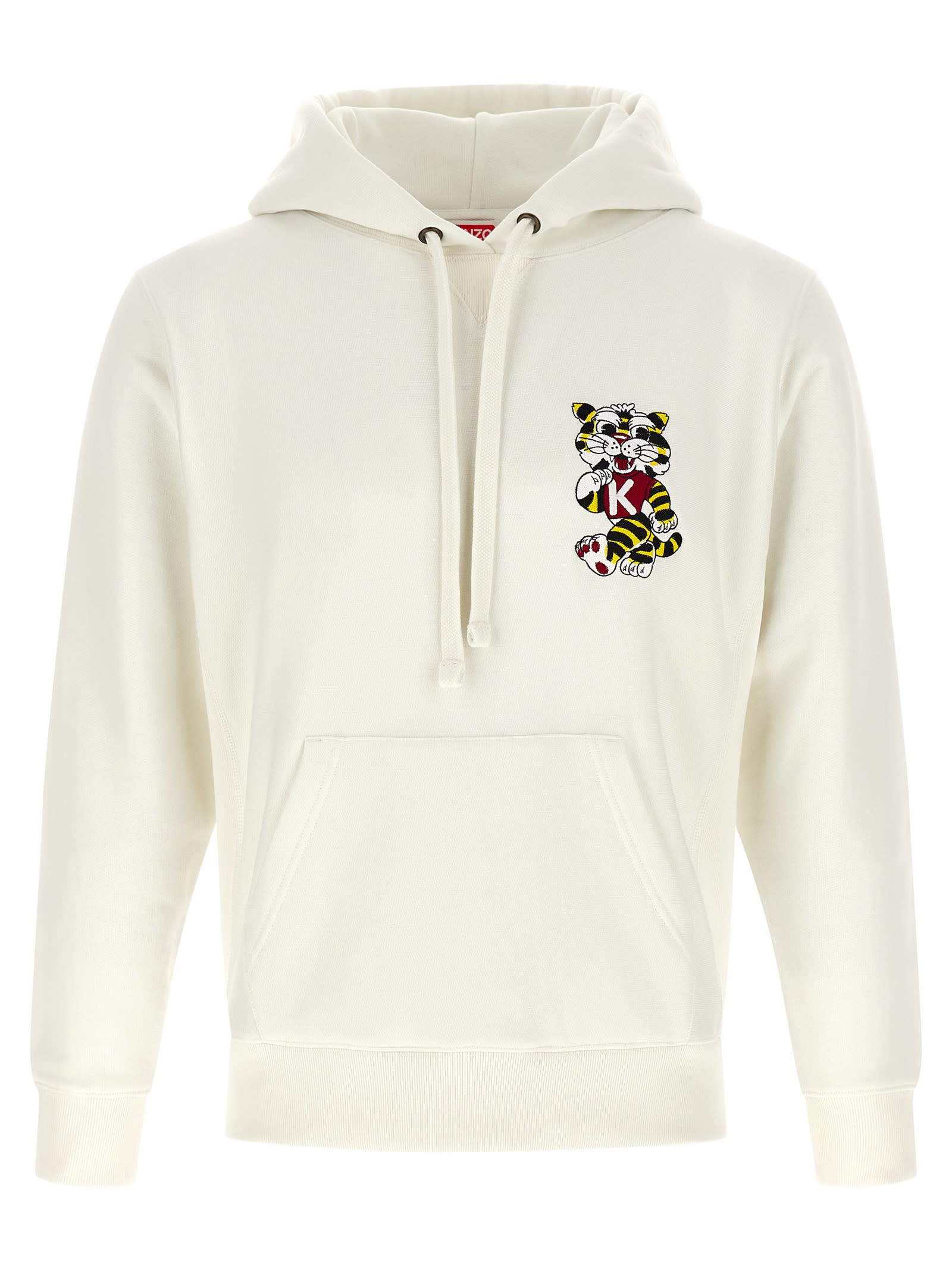 Kenzo Tiger Embroidery Hoodie Hood Graphic Print In White