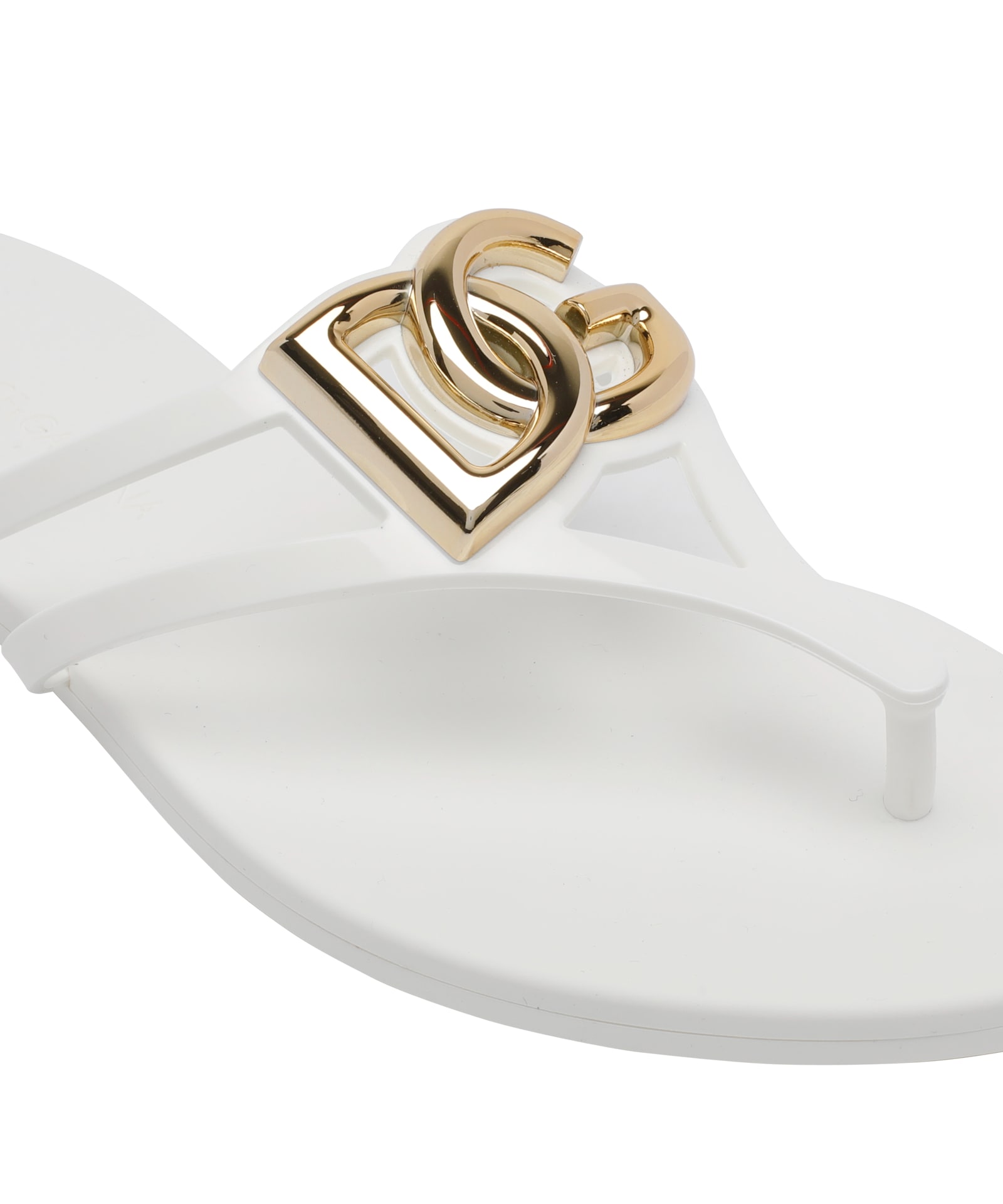 Dolce & Gabbana White Thong Sandals With Logo Plaque On The Front In Rubber Woman In Multi