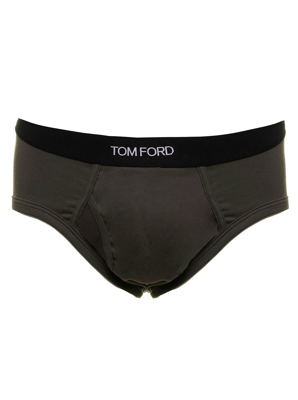 Tom Ford Mans Army Green Cotton Briefs With Logo