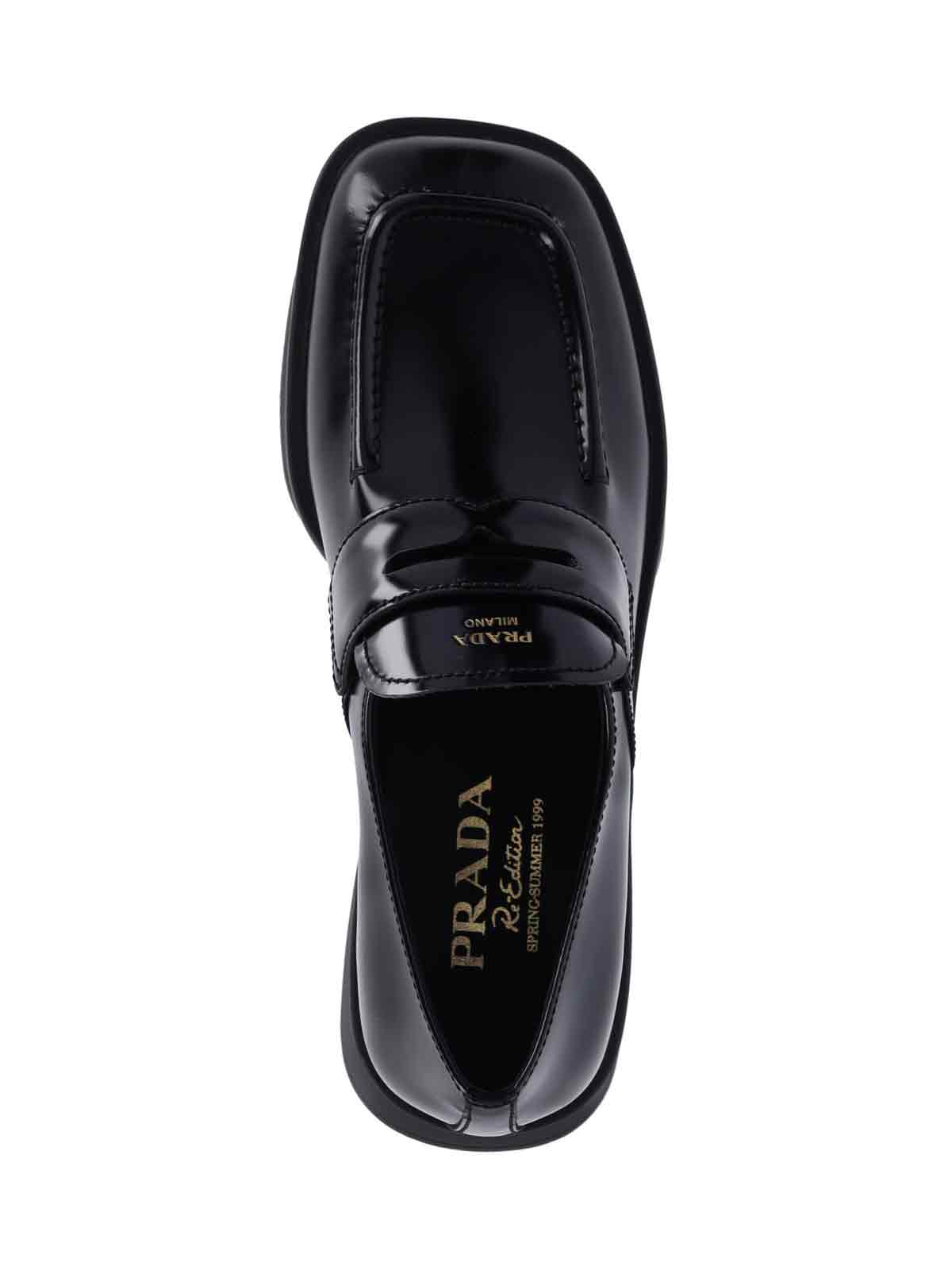 Prada Brushed Leather Squared-toe Loafers In Black