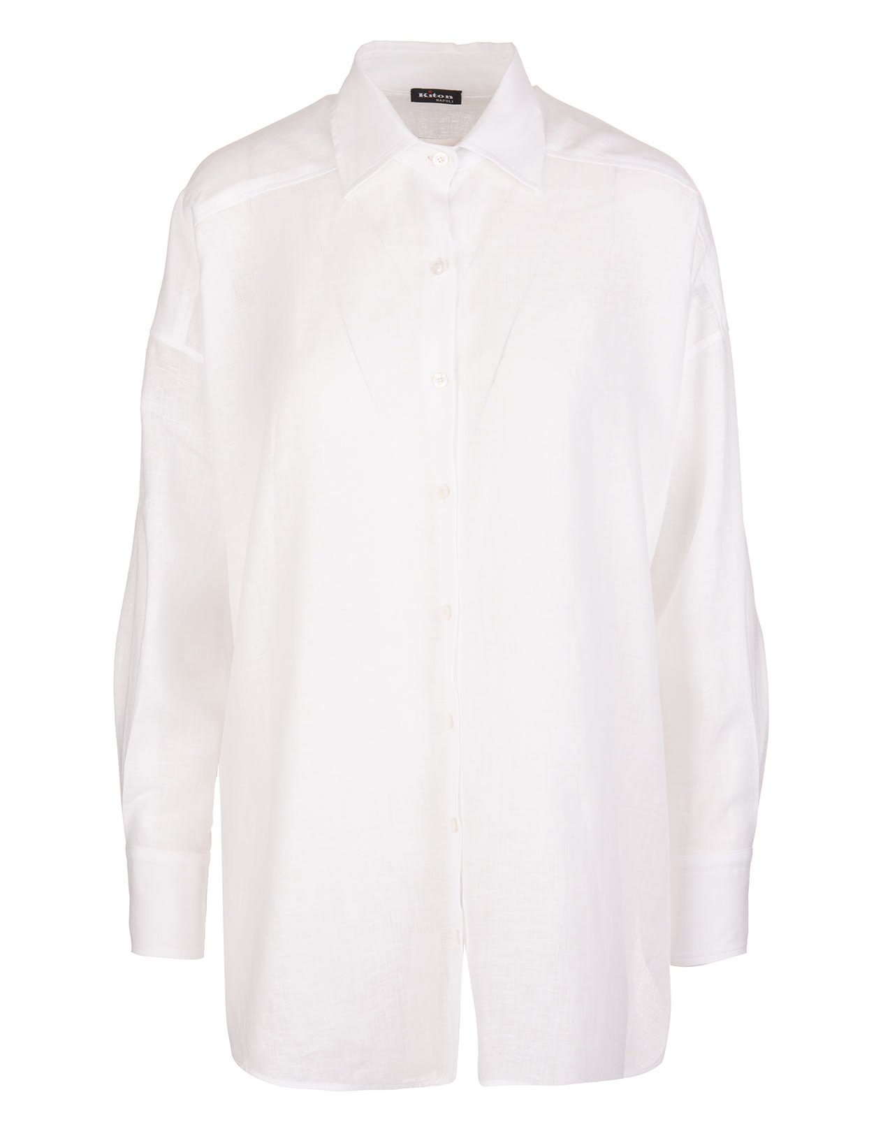 Kiton Bright White Linen High-low Linen Shirt