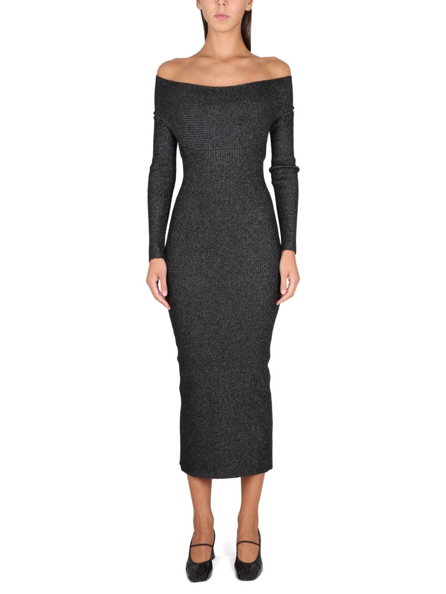 Khaite Marisole Cutout Metallic Ribbed-knit Midi Dress In Black