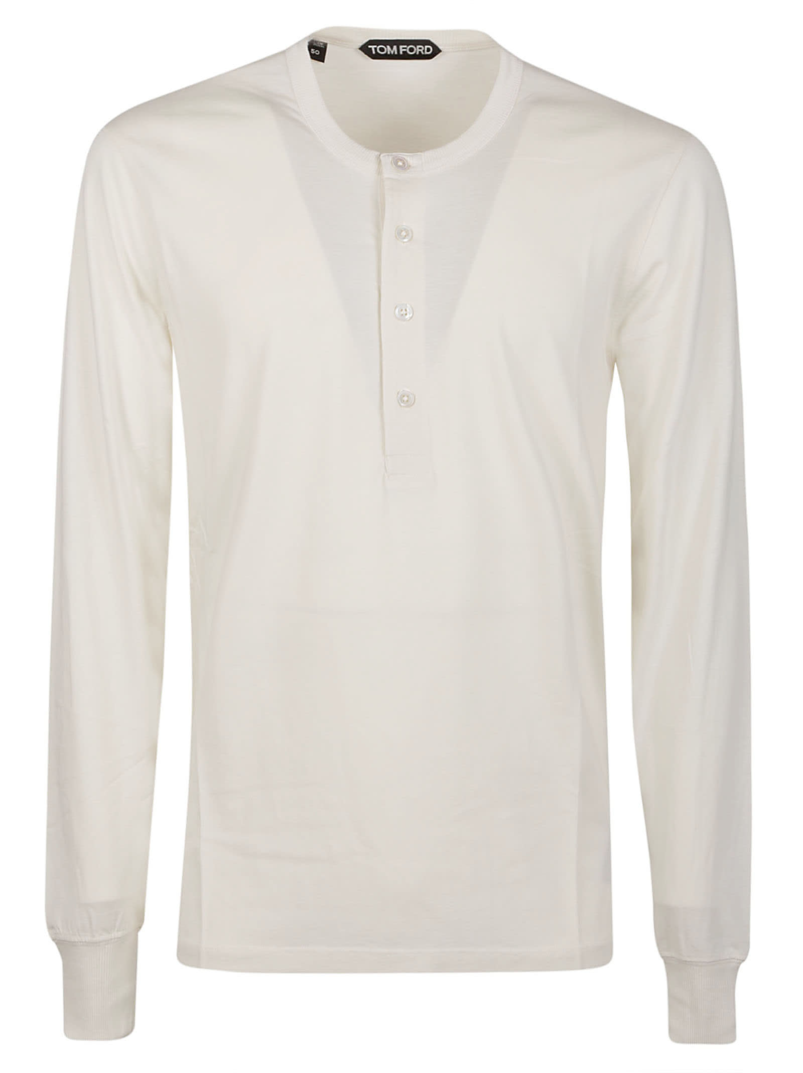 Tom Ford Henley Long Sleeve Buttoned T-shirt In Cream