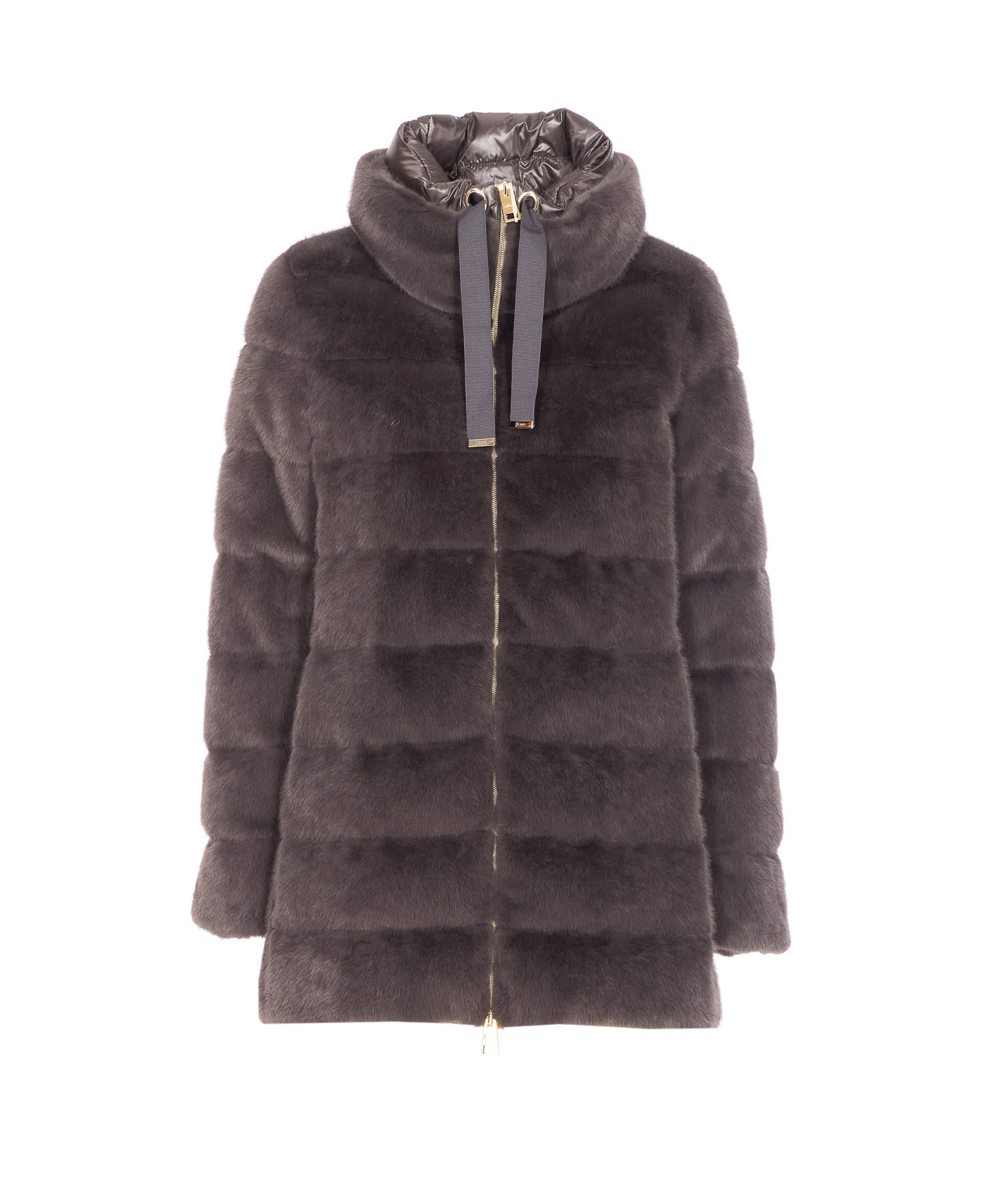Herno A-shape Down Jacket Drawstring Detail In Brown