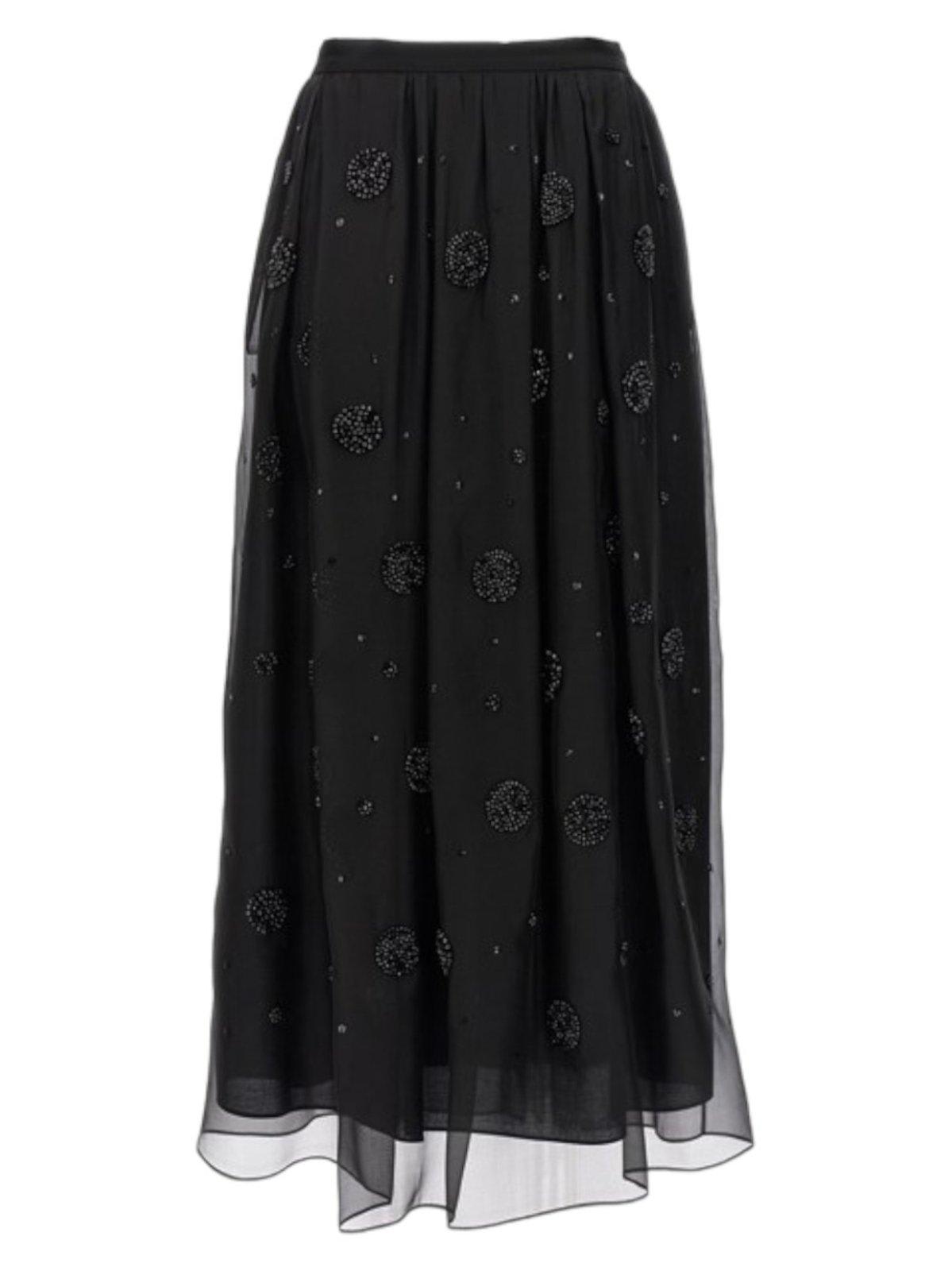 Shop Max Mara All-over Embellished Long Skirt In Black