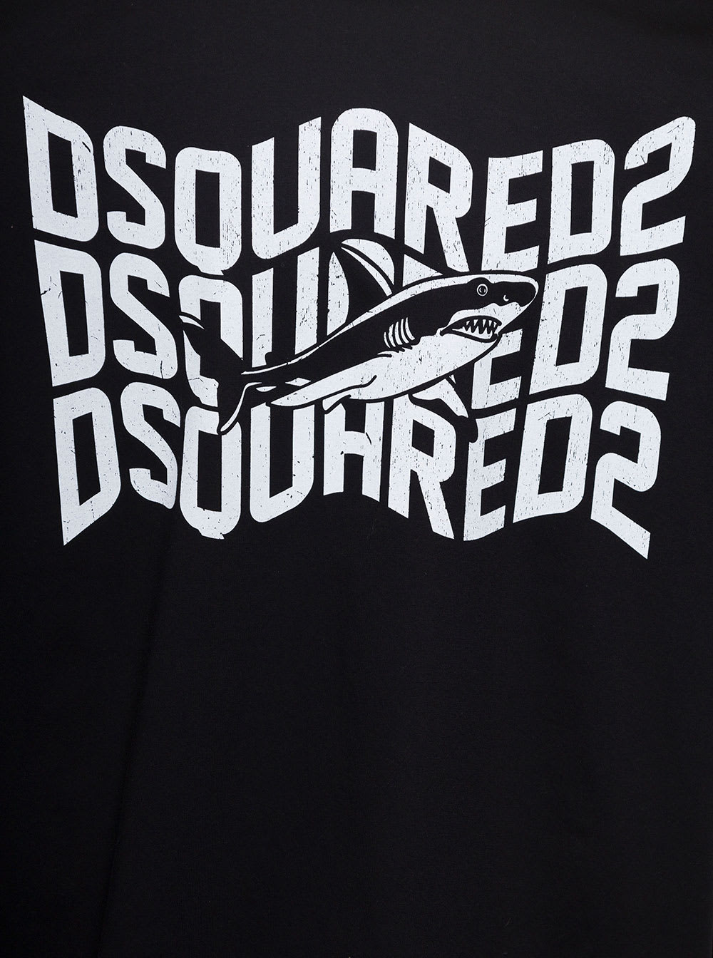 Shop Dsquared2 Black T-shirt With Shark And Logo Print In Cotton Man