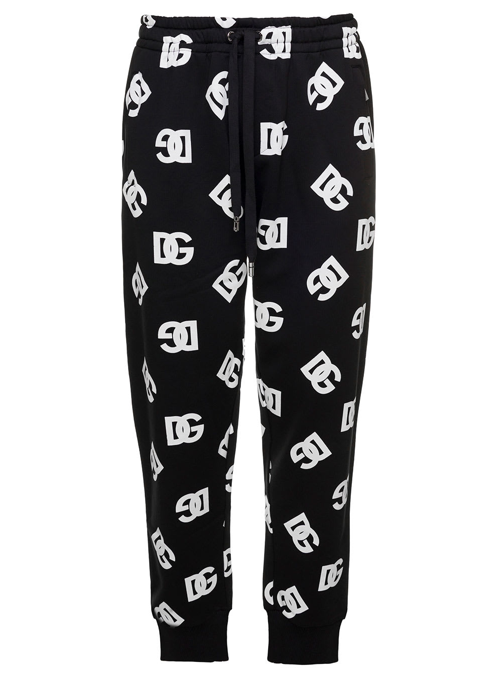 Black Jogging Pants With All-over Monogram In Cotton Man Dolce & Gabbana