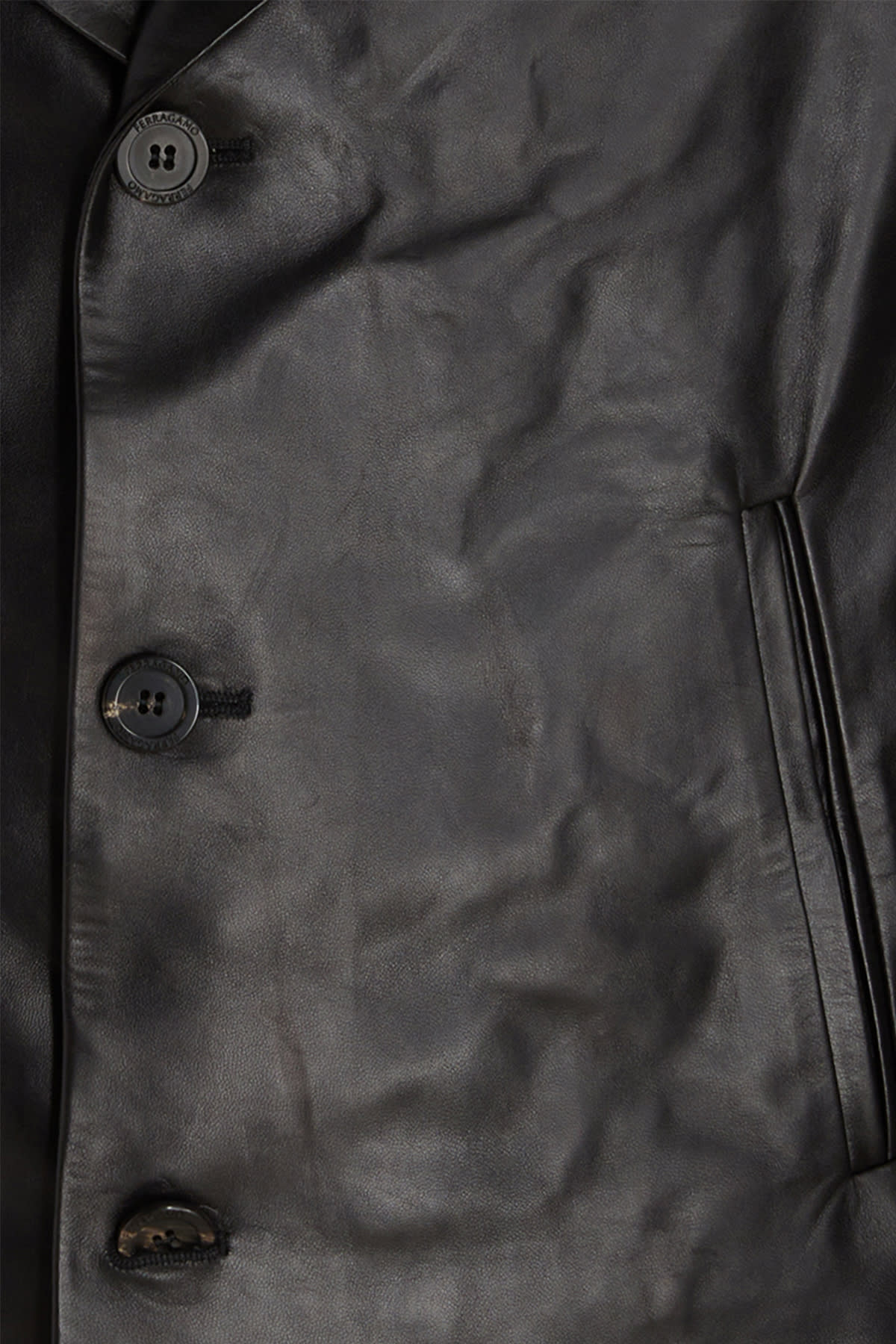 Ferragamo Slim-cut Leather Blazer With Chest Welt Pocket In 001
